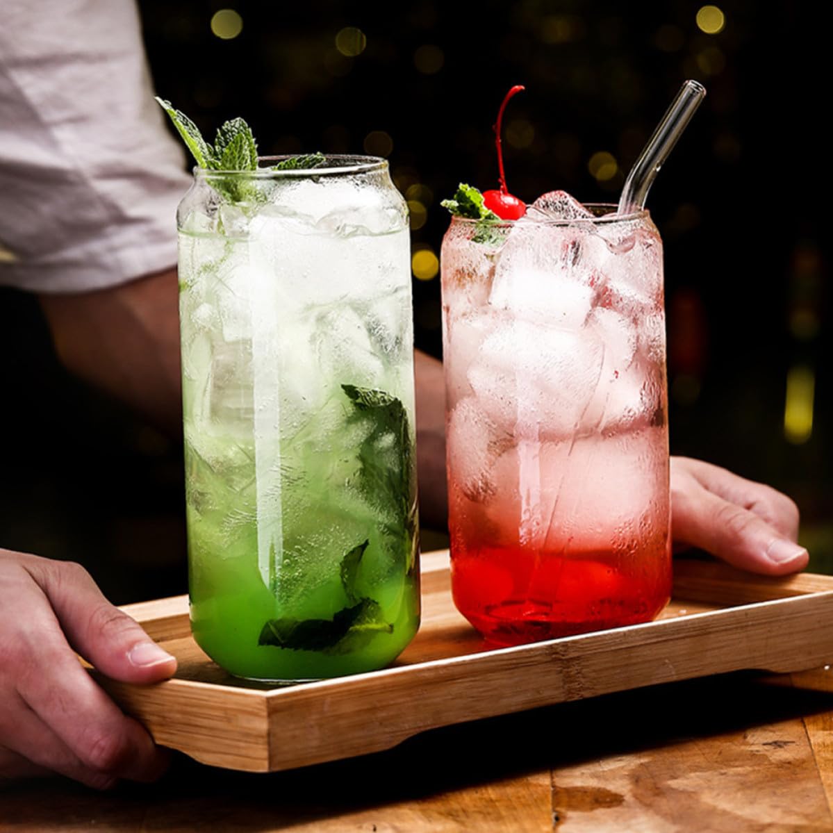 Zerodeko Set da 4 Bicchieri di Vetro con Cannuccia e Coperchio, Capacità 550ml, Design Semplice e Funzionale per Casa e Ristorante, per Bevande Fredde e Tè