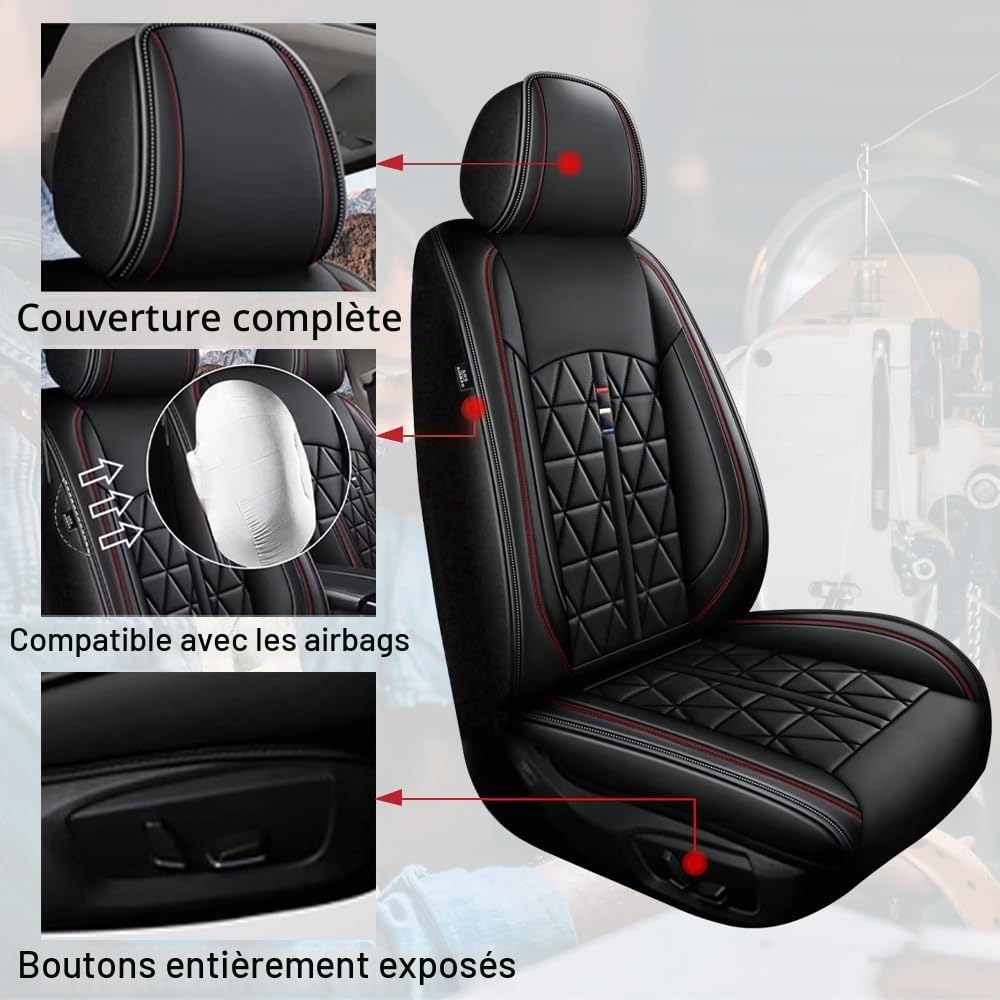 Lot de 2 housses de siège de voiture pour Ford Edge Fiesta Fiesta Van Focus C-max Grand C-max Ka Ka+ Plus Kuga Mondeo Mustang Puma S-max en cuir synthétique antidérapant et résistant à l'usure