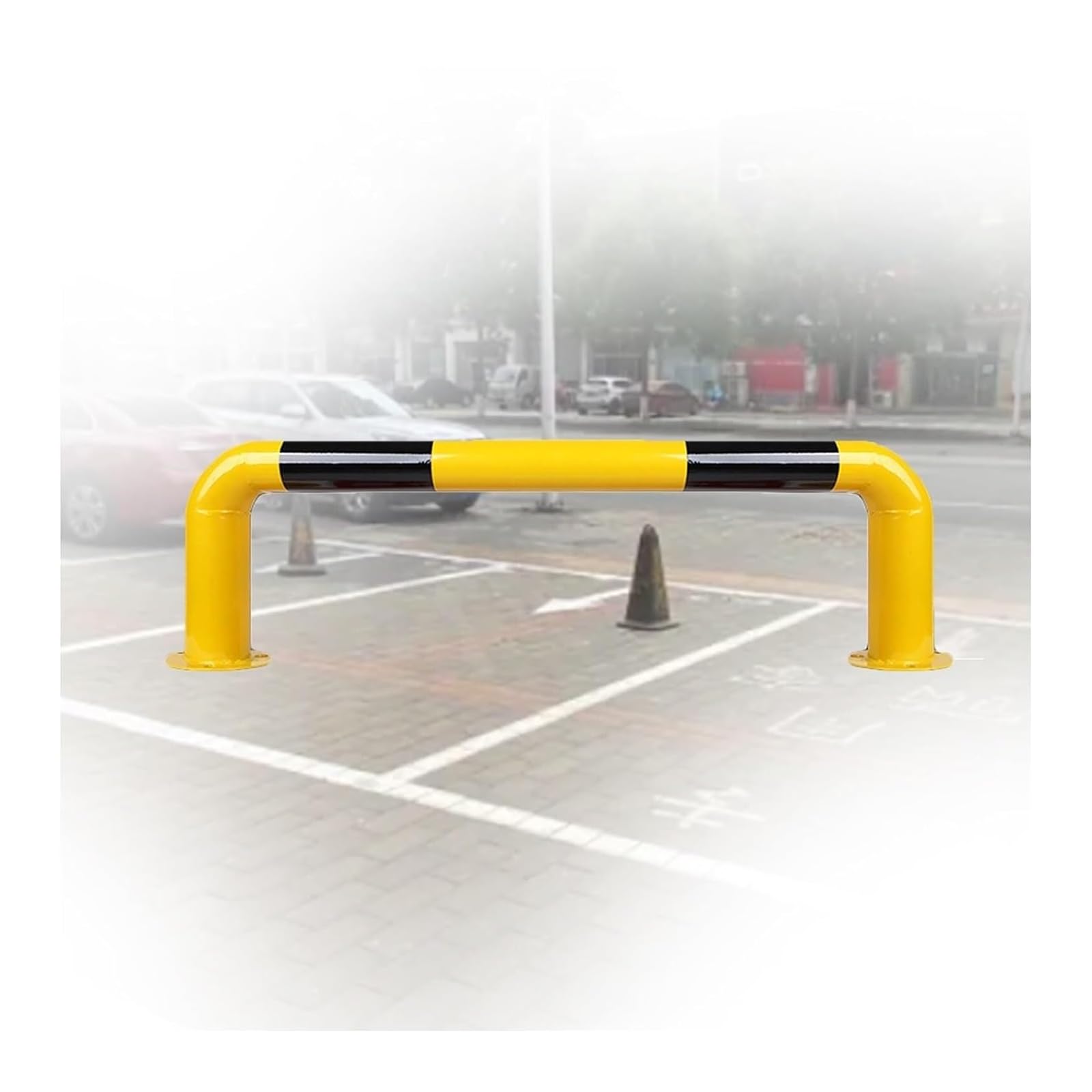 CWCQGH U Shape Security Bollards Garage - Steel Car Blocker With Reflective Warning Strips (100x30cm)