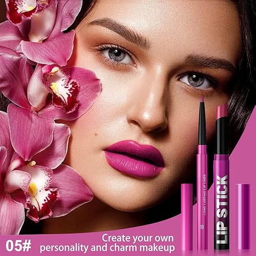 Vista 9 de Juego de 2 delineadores de labios y lápiz labial 2 en 1 mate rojo marrón para mujer, delineador de labios para uso diario y fiesta, de larga 2