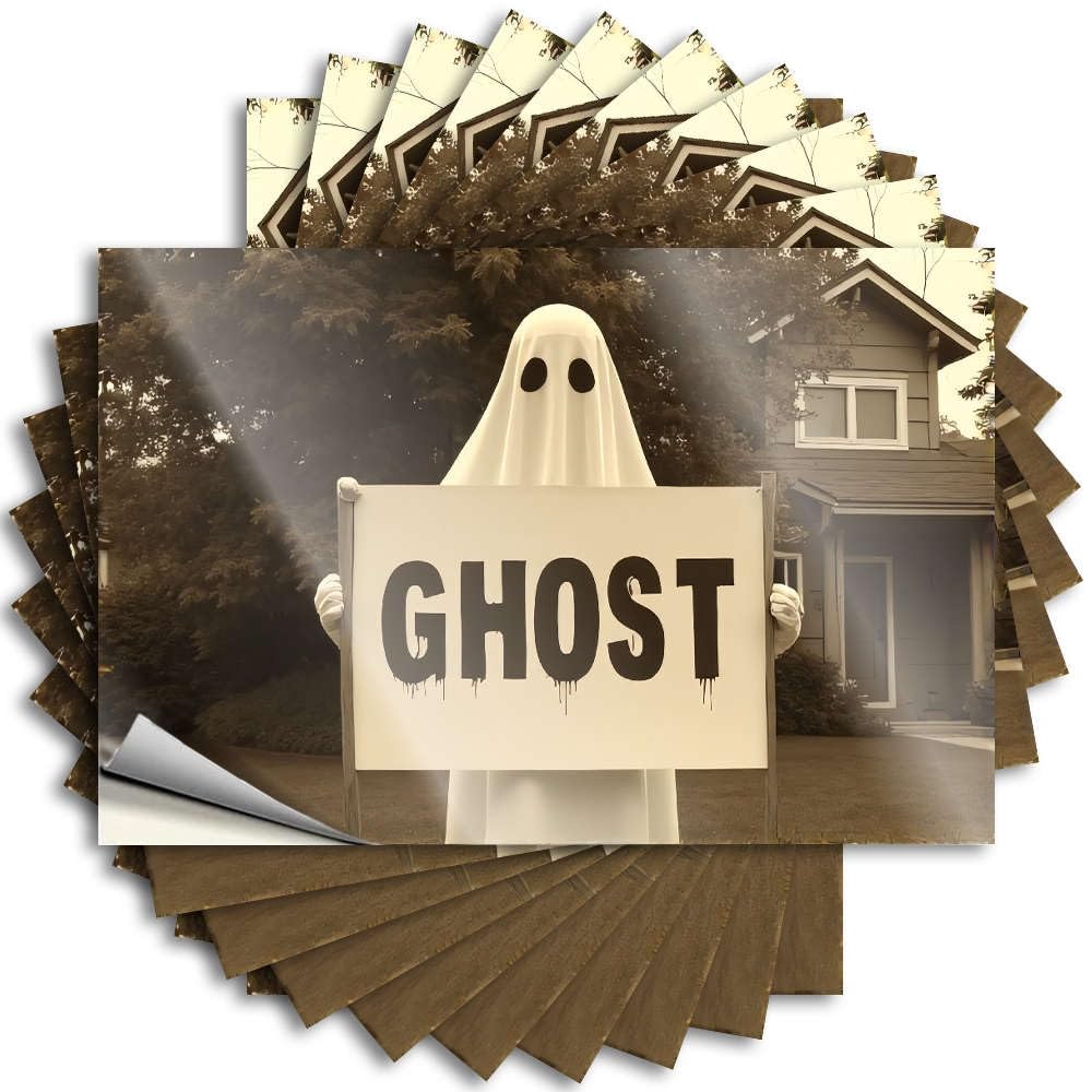 Decal Tall Necessities Waterproof - A Ghost Holding A Sign that Says Ghost. Window Self Adhesive Decal for Stone Use(12X18CM)
