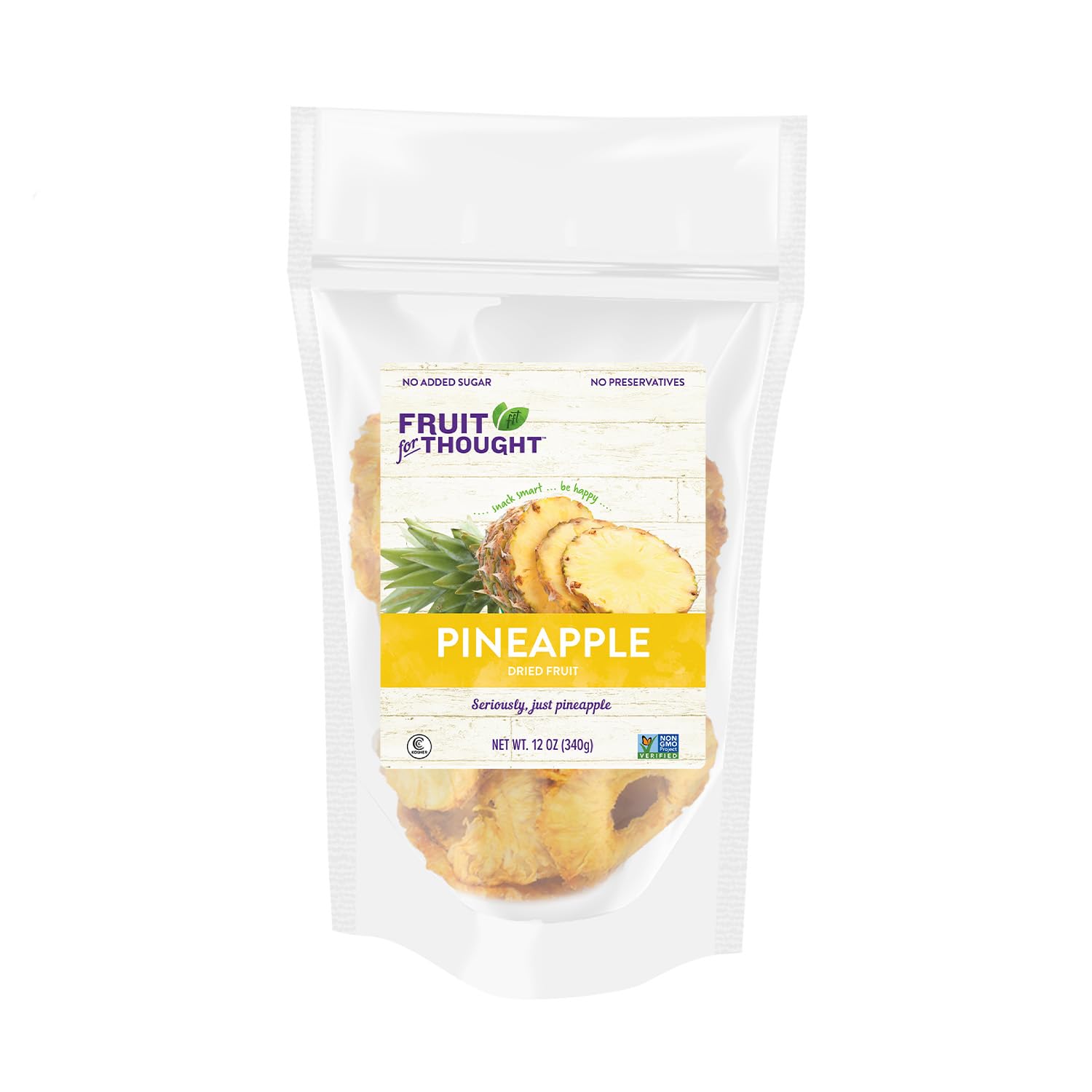 Fruit for Thought Dried Pineapple | Dried Fruit Snack Packs Ideal for the Family | At Home, Work, or On The Go | 12 Ounce Bags Pack of 2