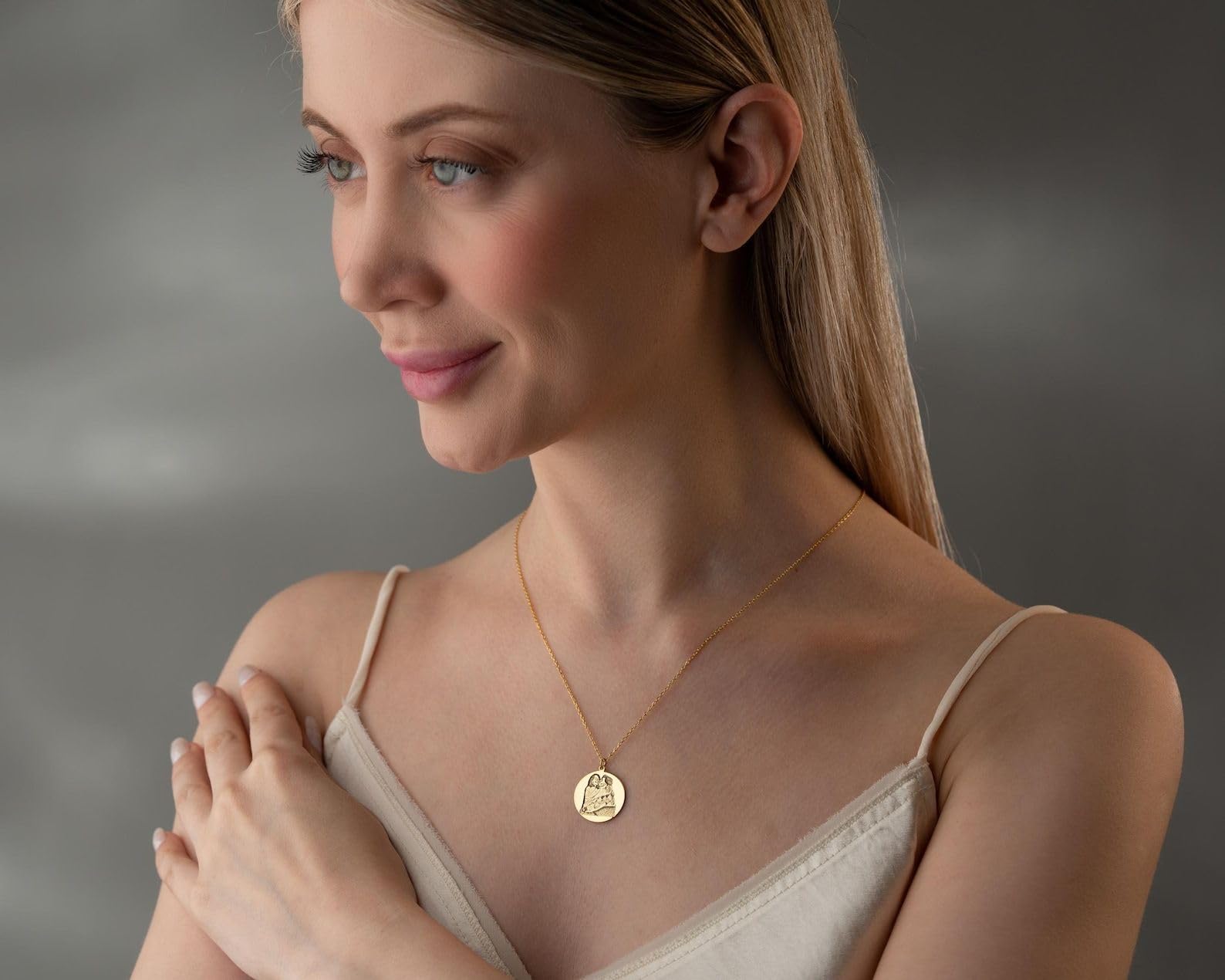 Argento sterling 925 foto incisa collana incisa Ritratto di famiglia ricordo gioielli delicato per mamma