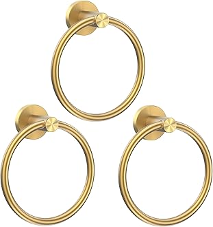 SetSail Towel Holder for Bathroom Wall Screw-in Gold Towel Ring SUS304 Stainless Steel Hand Towel Holder Heavy Duty Towel Hanger for Bath, Kitchen Drill Hole, 3 Packs