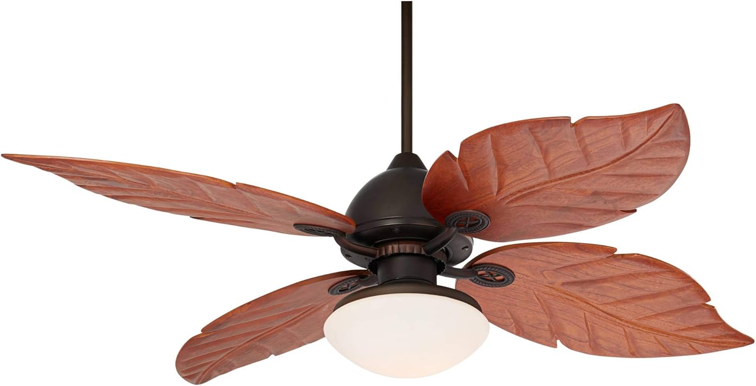 Casa Vieja 60" Casa Oak Creek Tropical Outdoor Ceiling Fan with LED Light Oil Rubbed Bronze Walnut Solid Wood Blades White Glass Bowl Damp Rated for Cottage Core Patio Exterior House Porch Barn