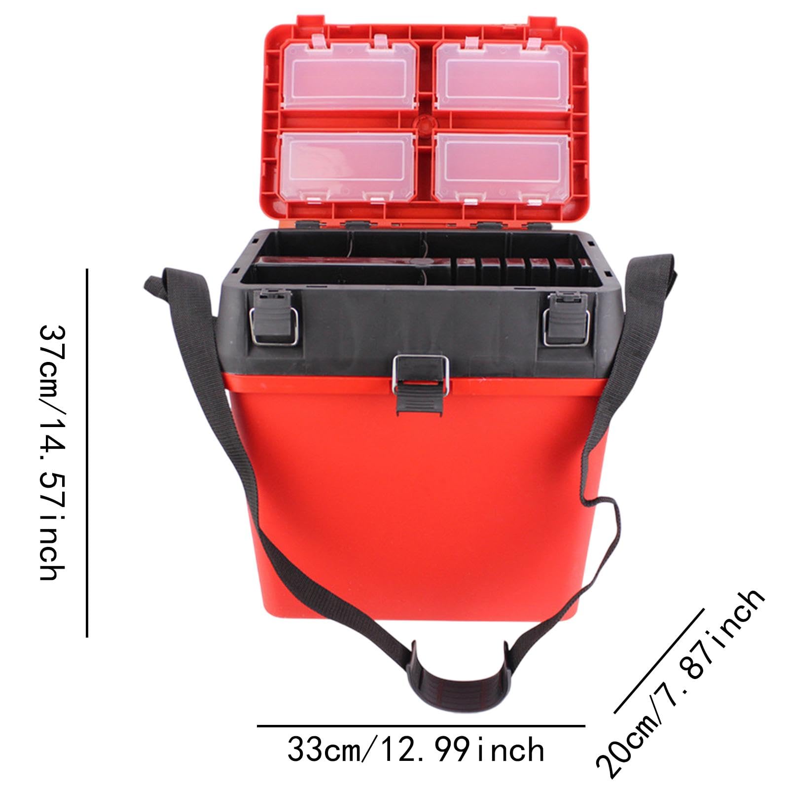 kowaku Large Fishing Tackle Box Trunk Storage Box Waterproof Lures Case Organizer Folding Handheld Fishing Equipment Fish Bucket, Red