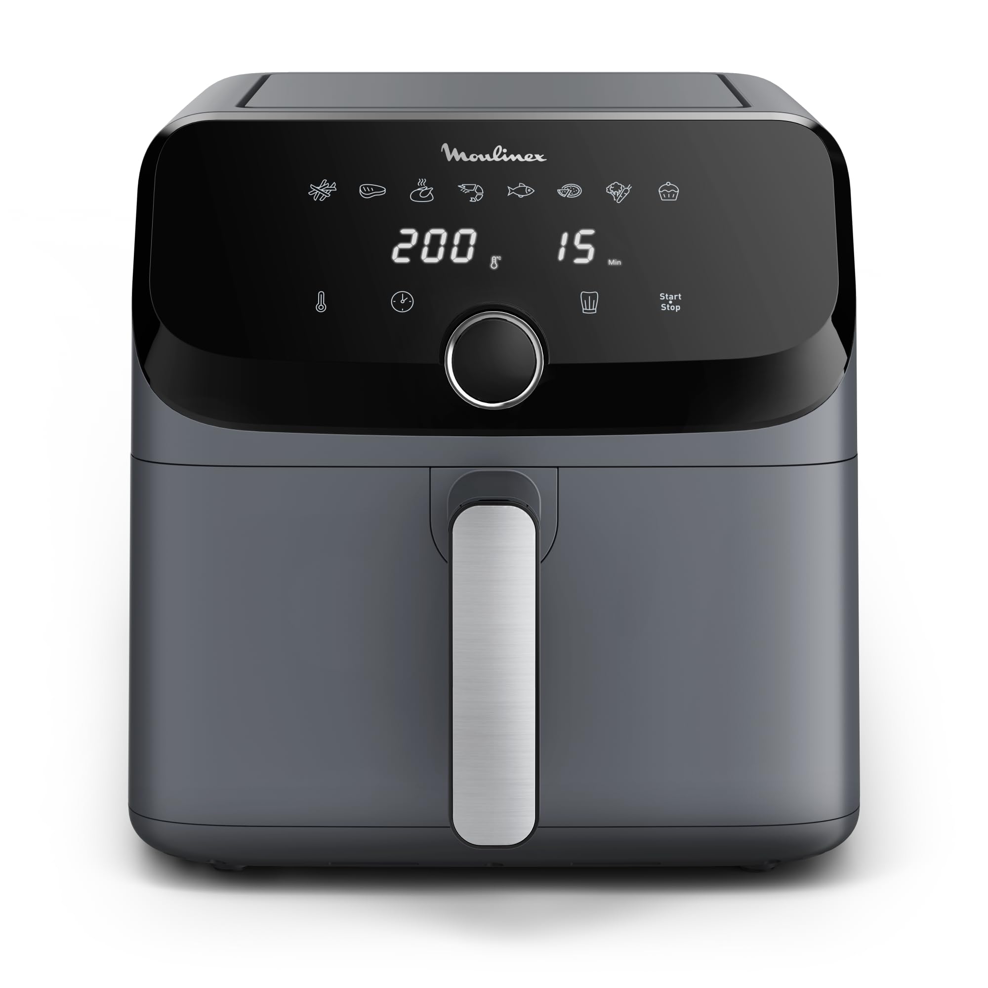 Moulinex Easy Fry Mega, Friggitrice ad Aria Versatile 7,​5L/​2kg per 8 Persone, 1700-​2020W, Capacità Extra-​Large, 9 Programmi di Cottura, Esperienza Personalizzata con My Moulinex, Colore Grigio, EZ855B
