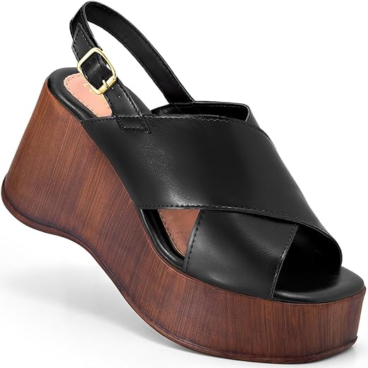 Sandália Anabela Feminina Lumiss Plataforma Madeira Confortável Blogueira Fivela