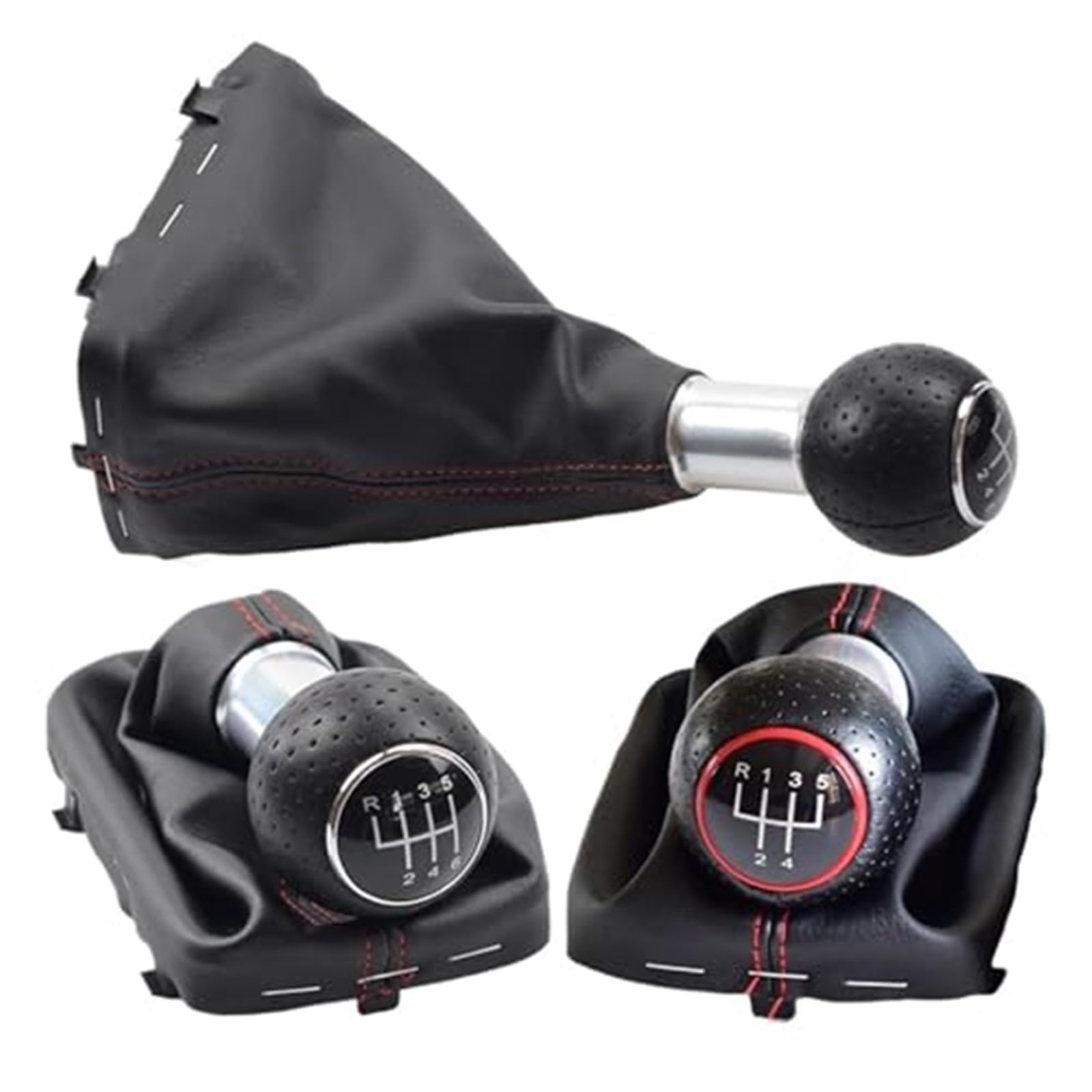 | MEXWLOP 車 5 6 スピードギアシフトノブカバー A3 S3 2001 2002 2003  レバーハンドボールペンとレザーゲートルブーツケース首輪(BLACK 6 Speed-Silver-Red) | シフトレバー | 車＆バイク