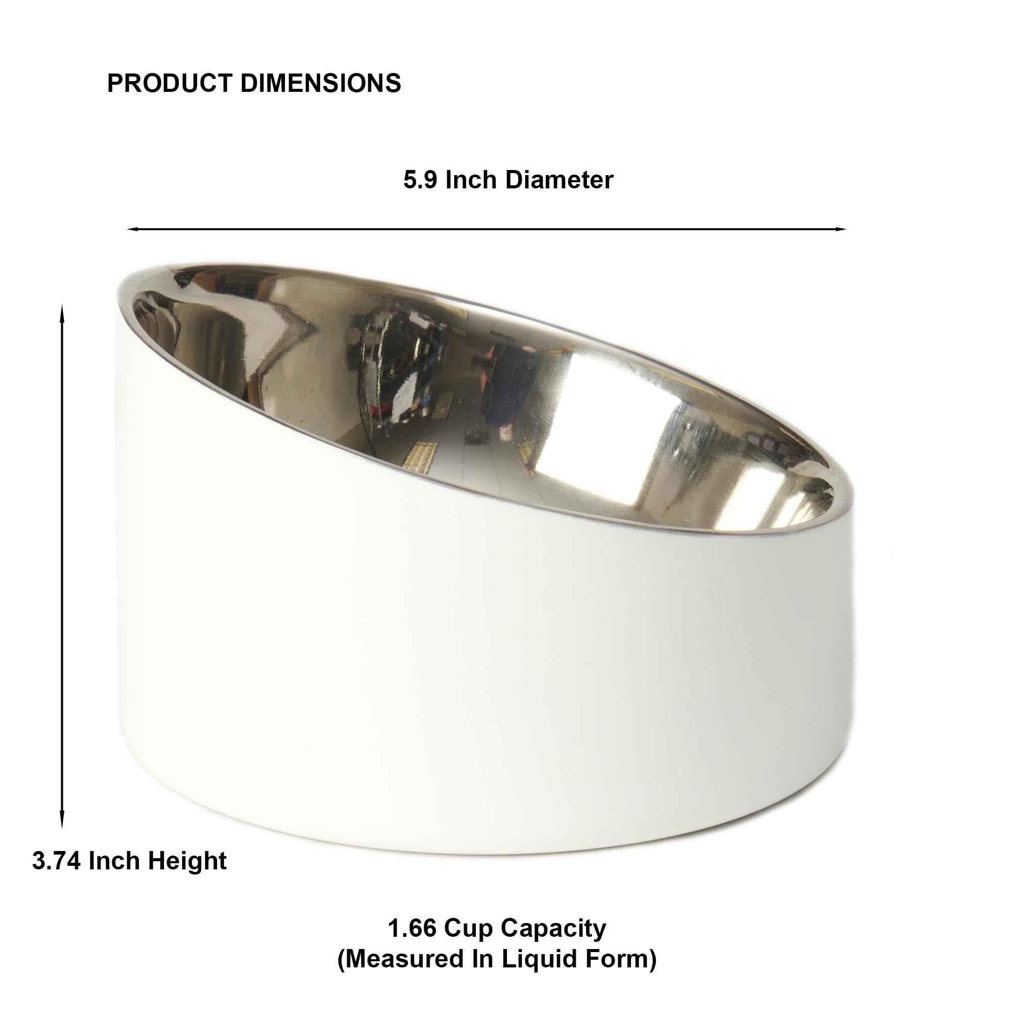 PetRageous 18439 Seychelles - Cuenco Inclinado de Acero Inoxidable de Doble Pared para Perros, 5.9 Pulgadas de Ancho y 3.74 Pulgadas de Altura, Capacidad de 1.88 Tazas, Color Blanco