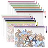 HIGA-JKL 12 carteras de plástico A4 con cremalleras seguras, carpetas de documentos de malla impermeable, bolsas fuertes con cierre de cremallera para escuela, oficina, viajes, almacenamiento, 12