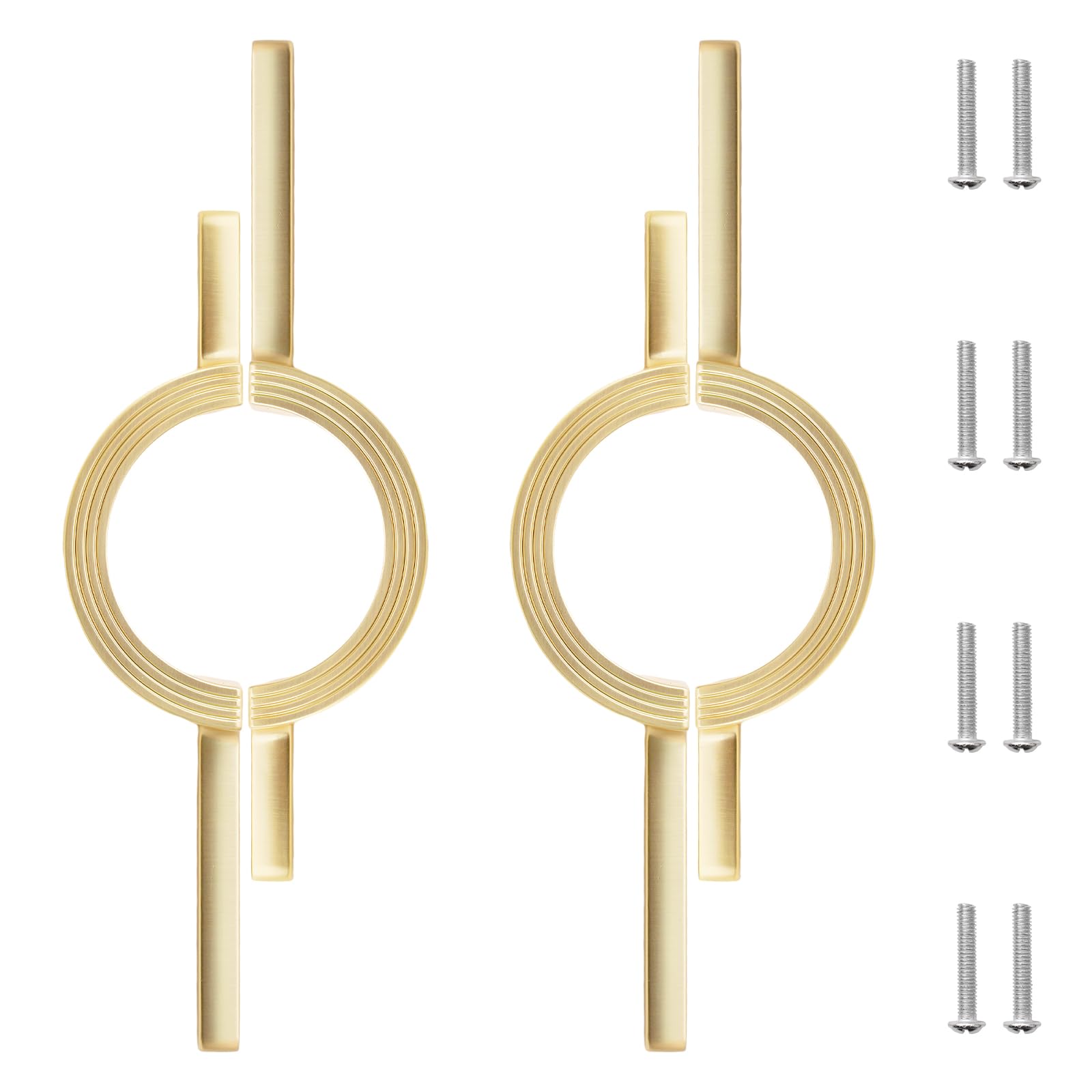 MOROBOR Half Moon Cabinet Door Handles, 2PCS Brushed Copper Semicircle Cabinet Pulls Zinc Alloy Double-Hole Retro Semi-Circular Handle for Drawer Dresser Cabinet Wardrobe