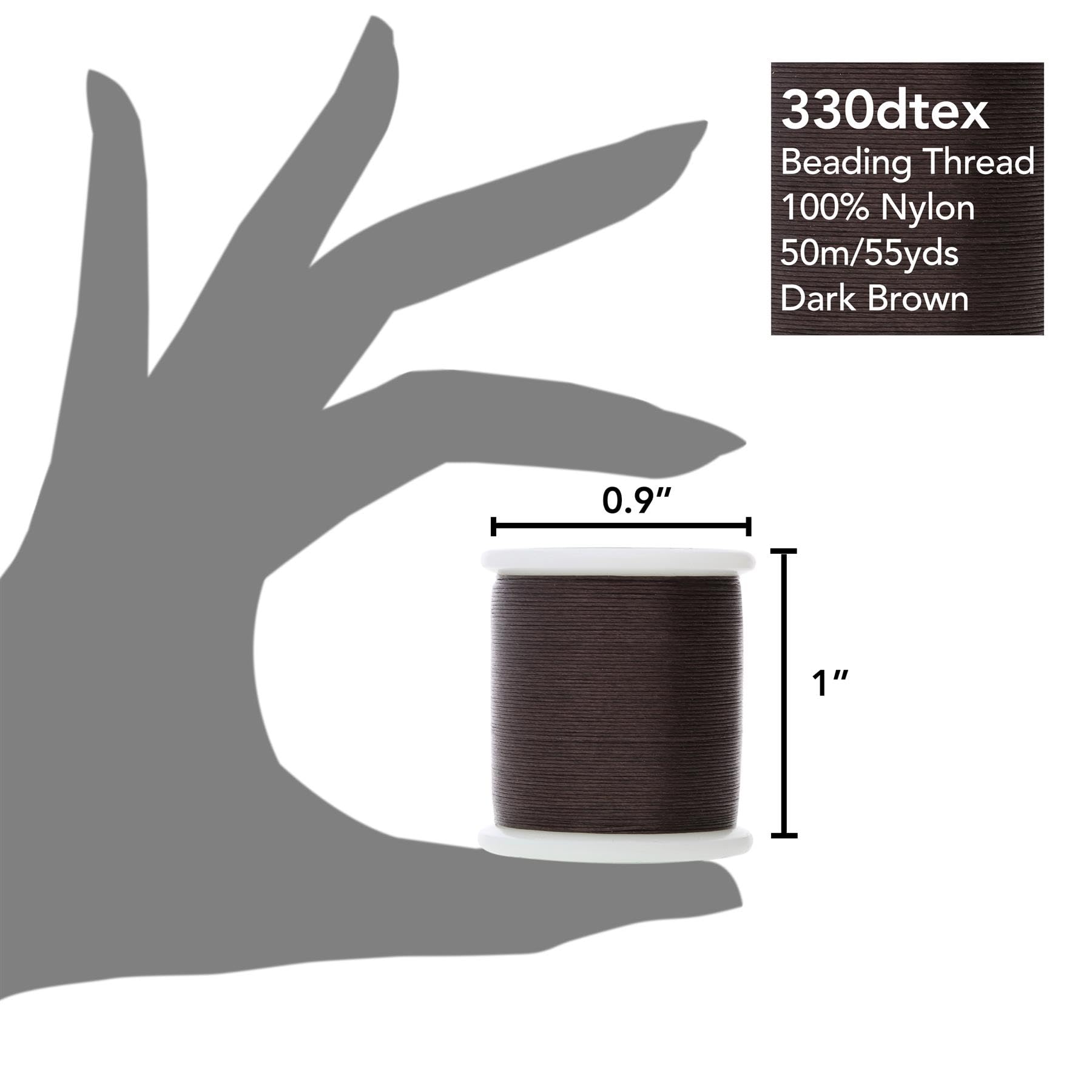 Ko, filo di nylon per perline, colore marrone scuro, pre-cerato giapponese, 100% nylon, 330TEX, resistente ai grovigli, 50 metri, confezione da 12, utilizzo per progetti di perline di seme, lavori su