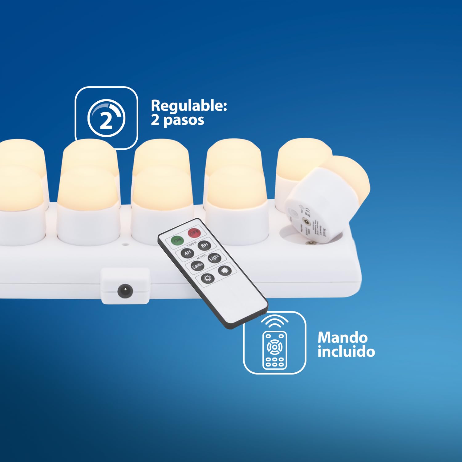 SECURIT - Set de Velas LED Recargables Amsterdam - Inalámbricas | Magnéticas - Bares, Cafés, Restaurantes - Blanco Cálido - 12 Velas, Mando a Distancia, Base, Cable de Carga Incluidos