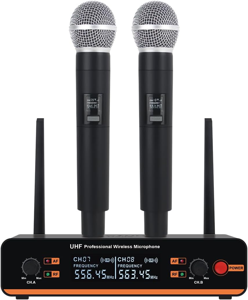 D20 Professional Wireless 2 Handheld VHF 230-250 MHZ Microphone System 100m distand for Karaoke,Party, Speech (D20-2)