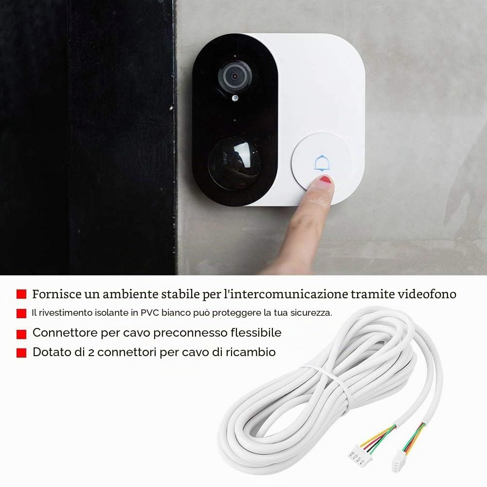 Cavo per videocitofono, a 4 conduttori Cavo in rame flessibile rotondo 30 m 0,3 mm² per videocitofono, con 2 connettori per cavo di ricambio