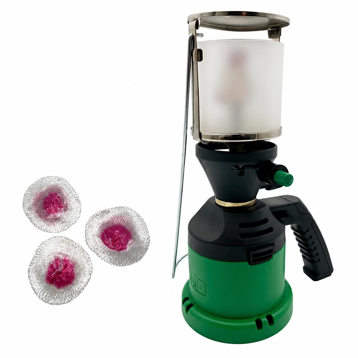 NOLA Lampada da Campeggio a Gas con Accensione Piezoelettrica, Luce Regolabile, incl. 3 Lampadine, Compatibile con Cartucce Butano 190g, Autonomia fino a 5h, 0,5 kW