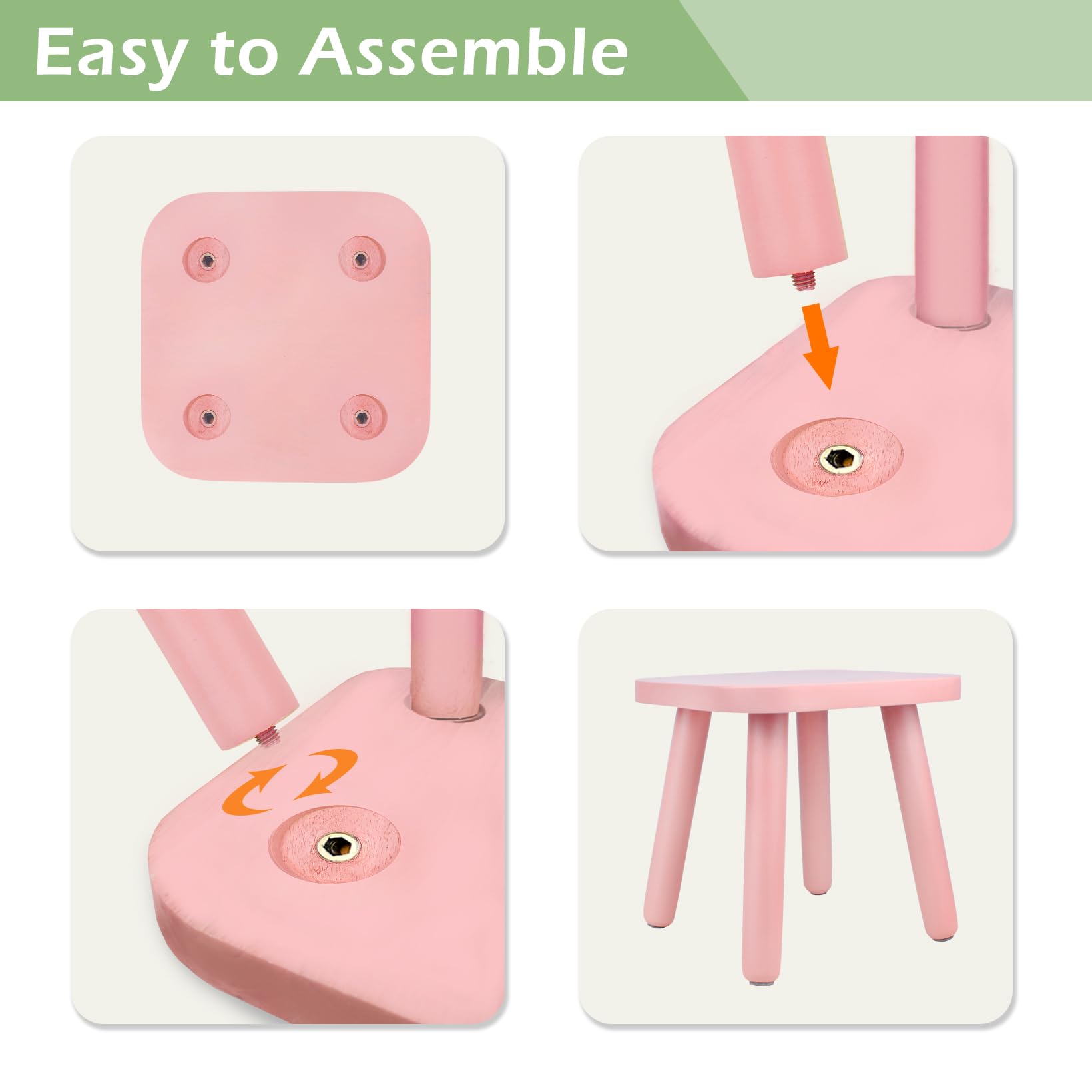 BEE&OAK Wooden Step Stools for Adults, Solid Rubber Wood Non-Slip Step Foot Stool, Heavy Duty 300 lbs One Step Stool for Bedroom, Bathroom, Kitchen (Pink, 9.25" (D) x 9.25"(W) x 8.86"(H))