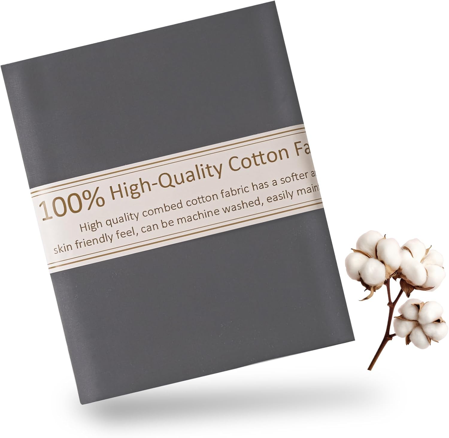 Grey Cotton Fabric for Sewing 59 Inch Wide Natural 100% Cotton Poplin Fabric by The Yard Soft Embroidery Cotton Material Apparel Cloth (Grey, 5 Yard)