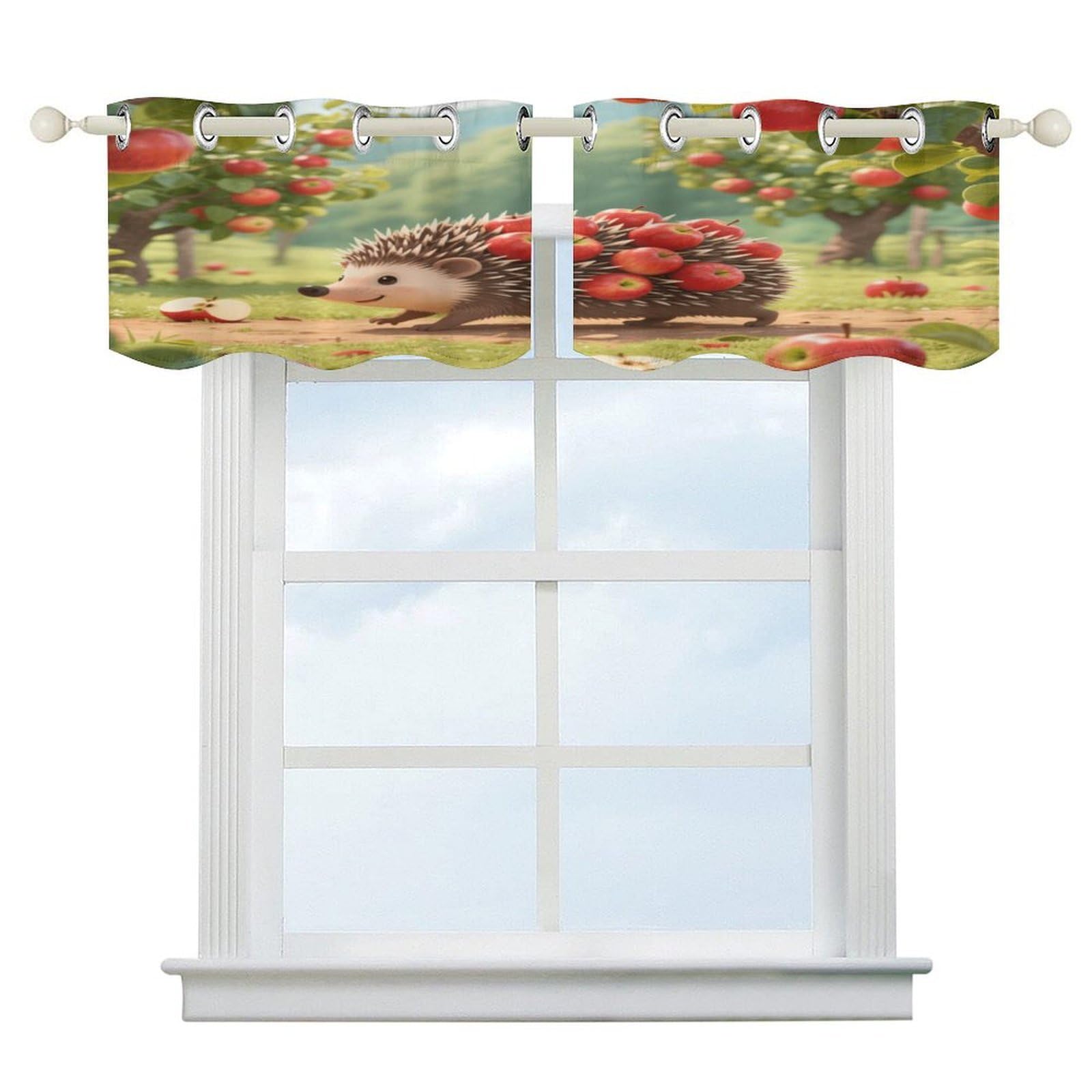 Fekiloot Style Hedgehog Collecting Apples Short Curtains Valance Curtain