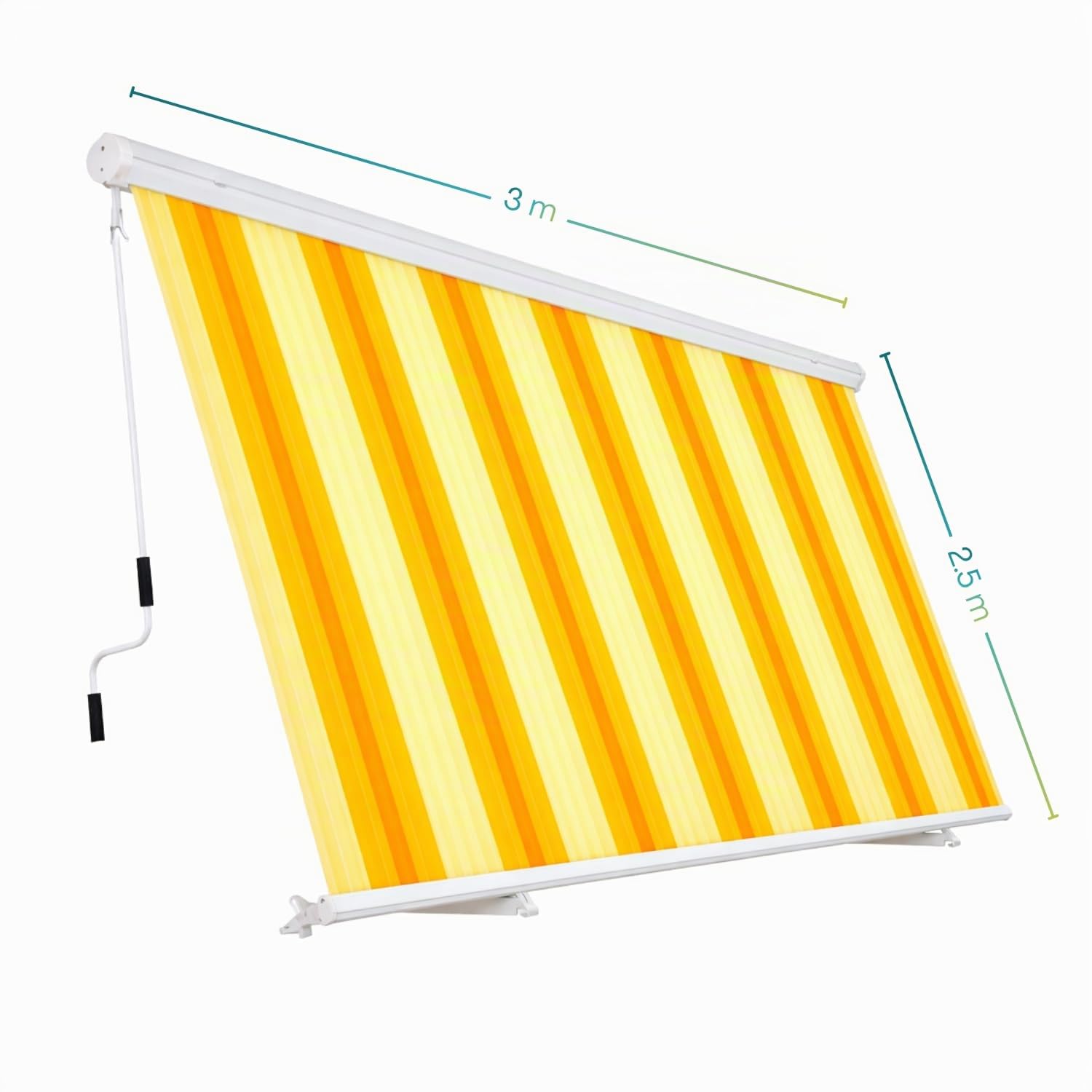 Paluplus Tenda da Sole a Caduta Cassonata Giallo e Bianco, Misura 301x250 cm, con Cassone di protezione e Braccetti Fermatenda, Telo Resistente 280 g/m², per Balcone e Terrazzo -5402F -9,3