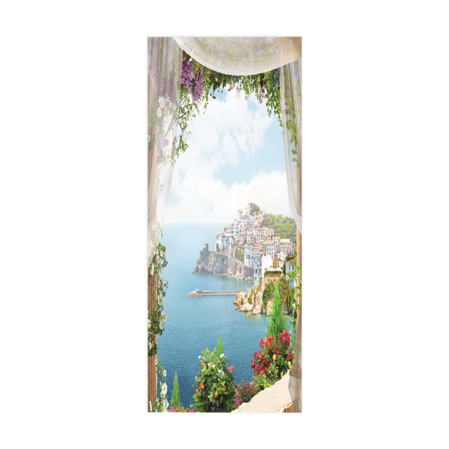Trompe l'oeil Adesivi per Porte Finestra vista mare Autoadesiva Impermeabile,Vinile PVC, Carta da parati per pareti e porte poster per la camera da letto e il soggiorno 77 x 200 cm