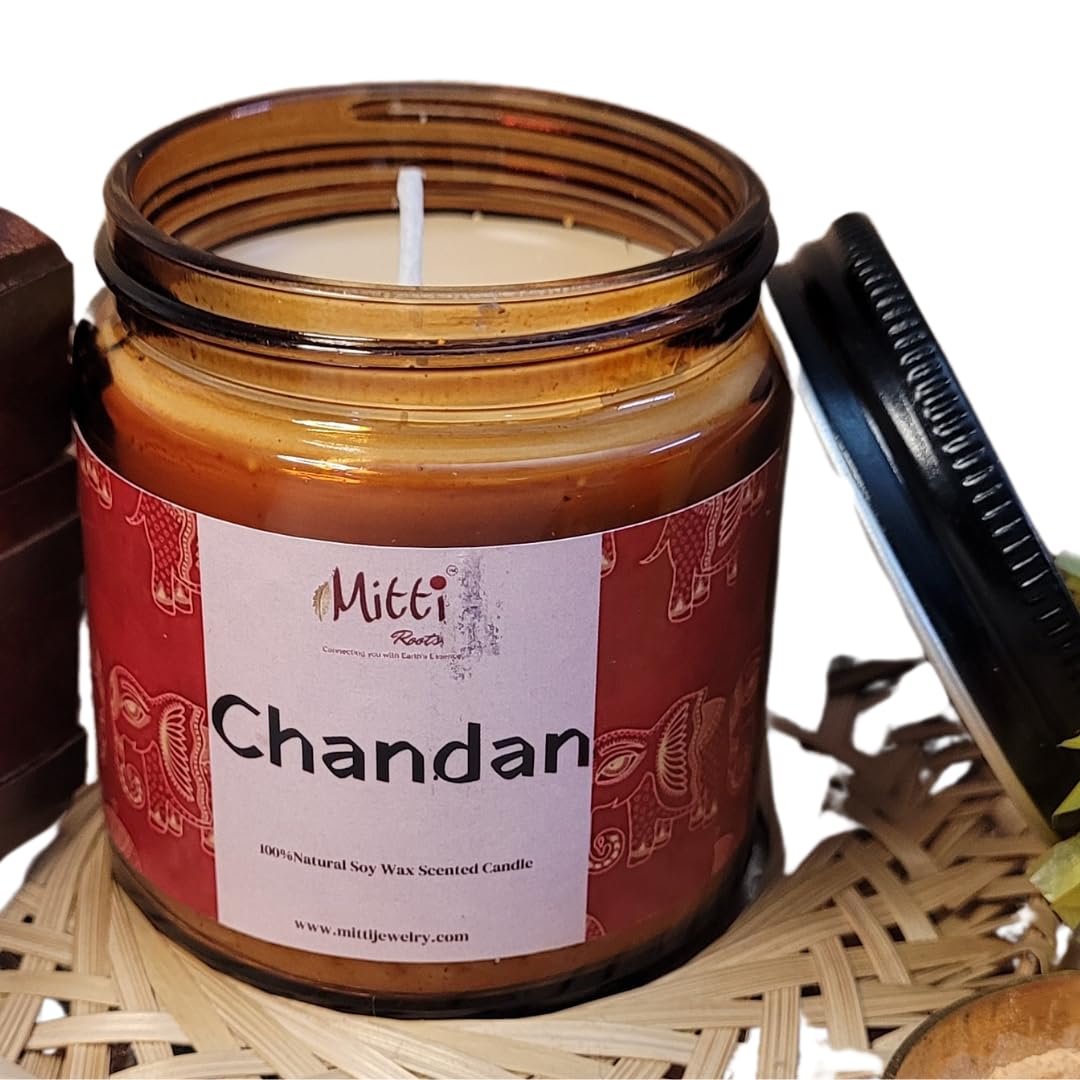 Sandalwood Soy Wax Scented Candle | Natural Chandan Aroma for Relaxation | Reusable Jar Candle for Home Décor & Gifting | Calming Premium Fragrance | 120ml