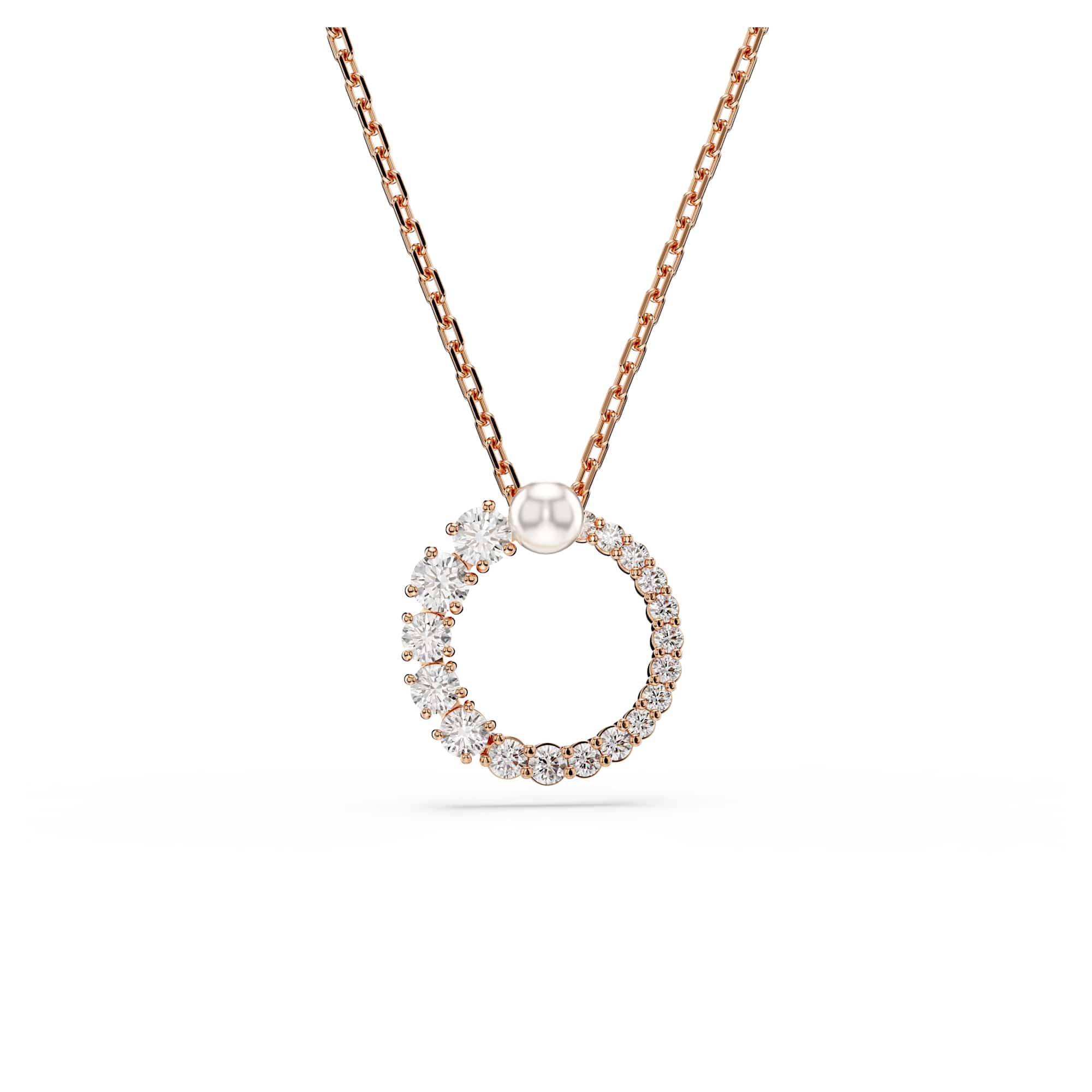 Matrix pendant, Crystal pearl, Round cut, White, Rose gold-tone plated