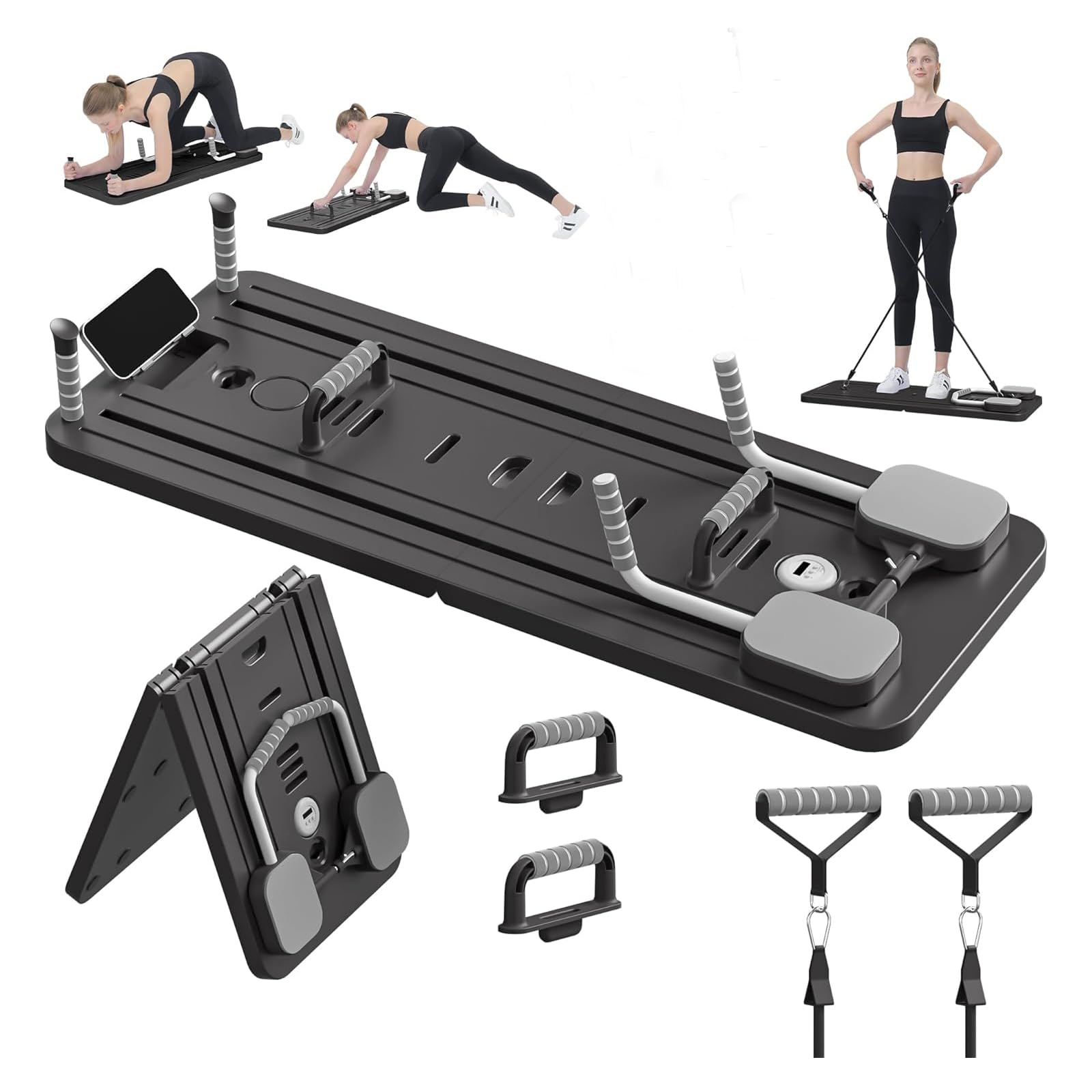 Flexella Pilates Board, 5 in 1 Foldable & Portable Reformer Pilates Machine, Pilates Reformer Set Home Core Workout Equipment, Multifunctional Abdominal Board Black