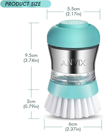 Miniatura 3 de Cepillo de palma dispensador de jabón, cepillo ergonómico con asa, limpiador de platos resistente con dispensador de jabón, cepillos para limpieza