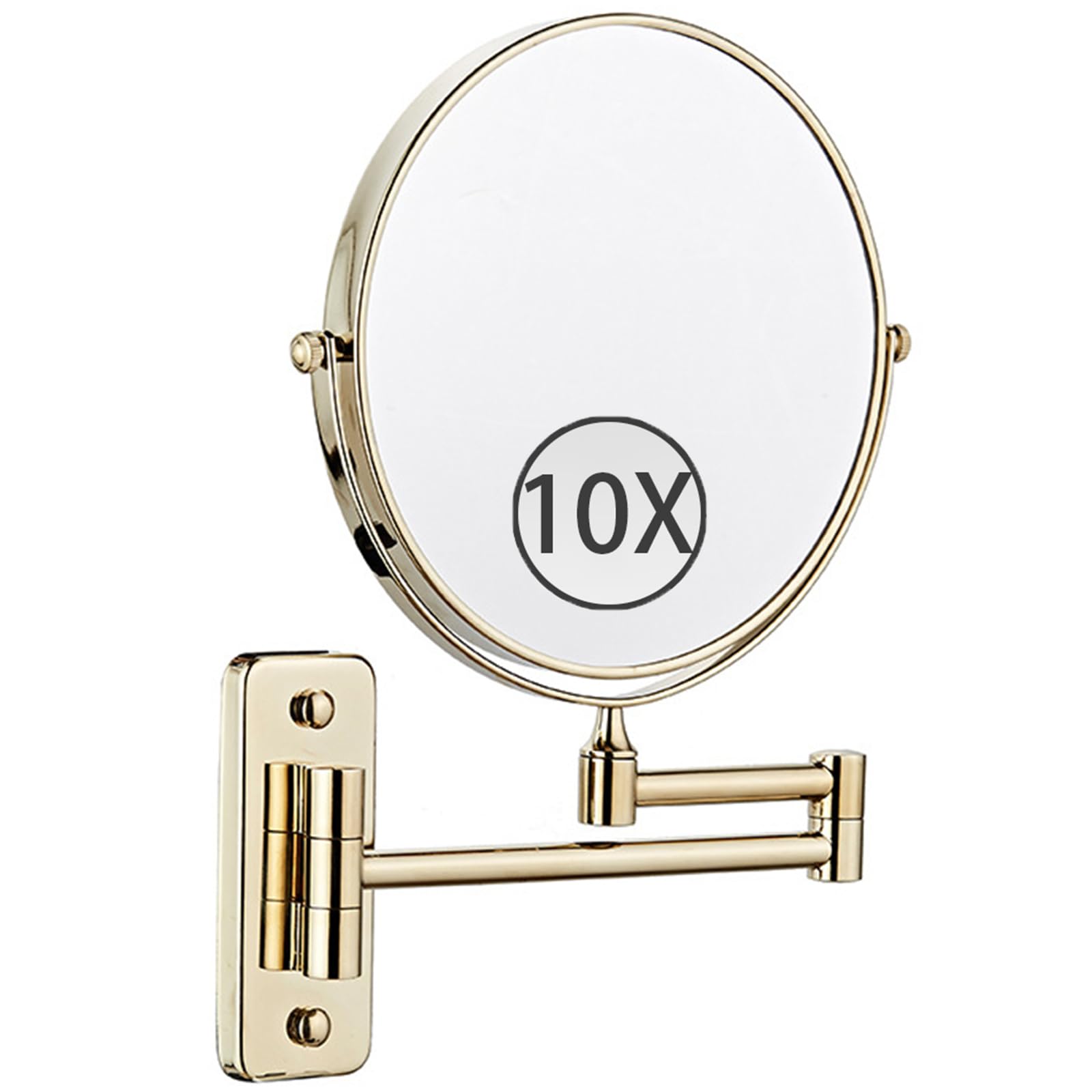 SXFSDOU 8" Wall Mounted Makeup Mirror with Magnification, Double Sided Magnifying Mirror, Rotatable Extendable Bathroom Shaving Vanity Mirror,Gold,10X