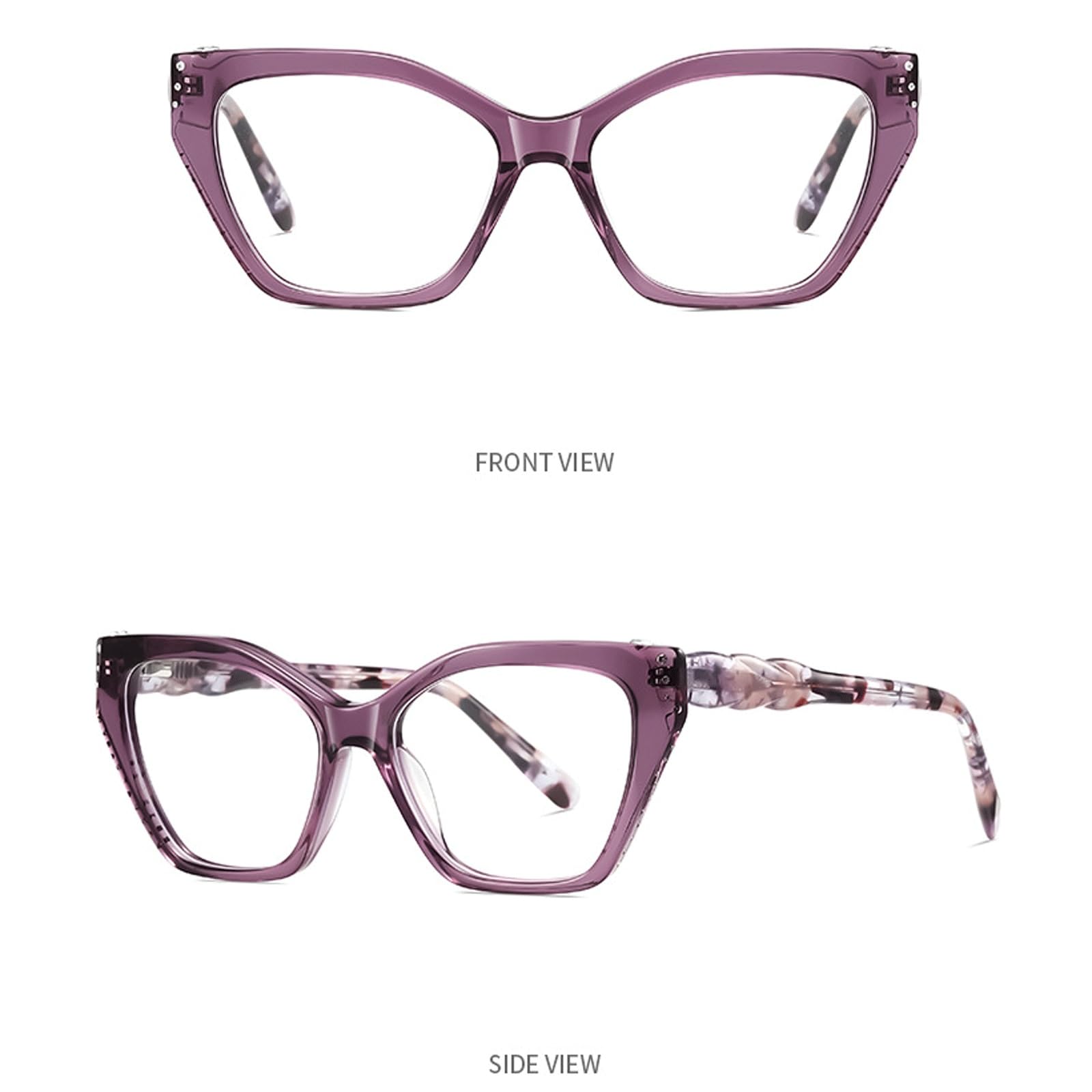 Montature for Occhiali Occhiali da Vista con Luce Blu | Occhiali da lettura in acetato Aste intrecciate Comfort Naselli Moda poligonale(C2 Leopard)