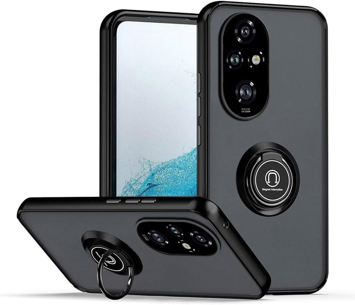 YIMICO Case for Honor 200 Case Cover Metal Ring Holder Grip Kickstand Car Magnetic Mount Shockproof Matte Hard Back Bumper Case for Honor 200 2024 (Black, HONOR 200(2024)) HONOR 200(2024) Black