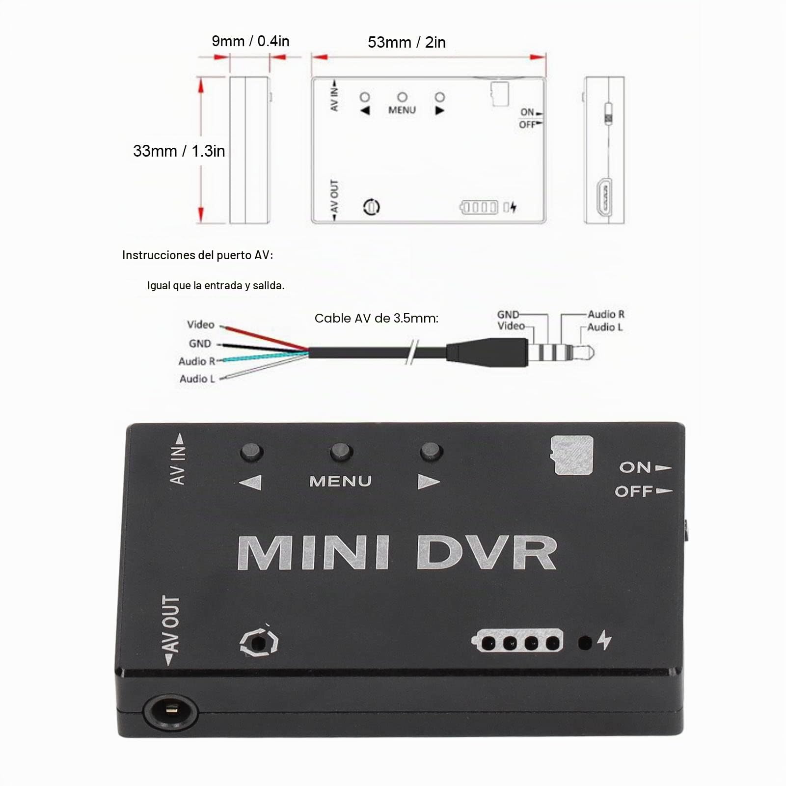 Módulo Mini FPV DVR, NTSC PAL Conmutable Mini FPV RC DVR Video Audio Recorder Batería Incorporada, 3.5mm AV USB Video Audio Recorder para Modelos RC Racing FPV Drone Quadcopter