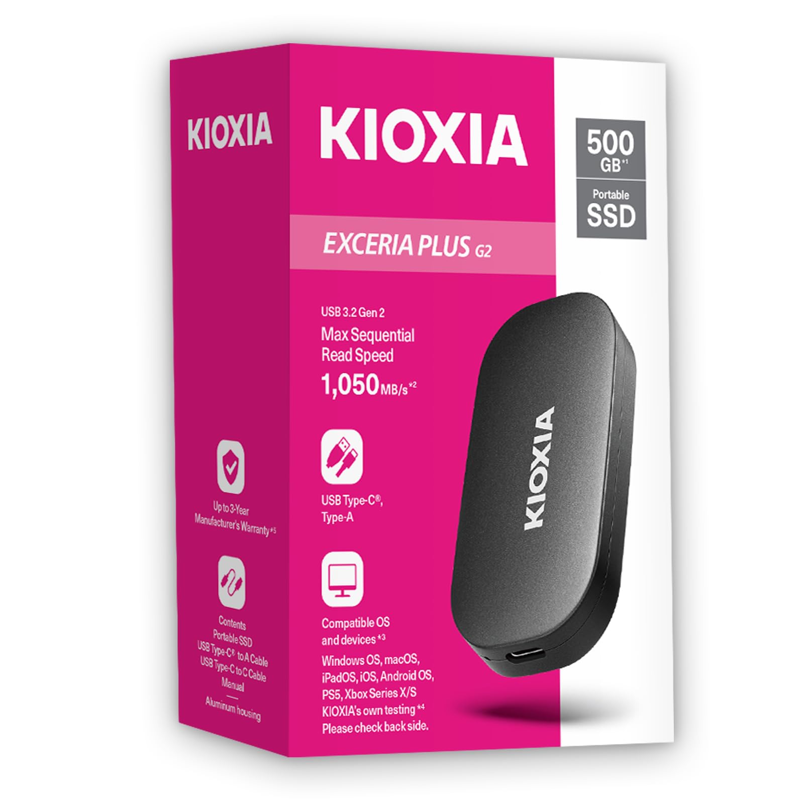 KIOXIA EXCERIA PLUS G2 Portable SSD – 2TB External Drive, USB 3.2