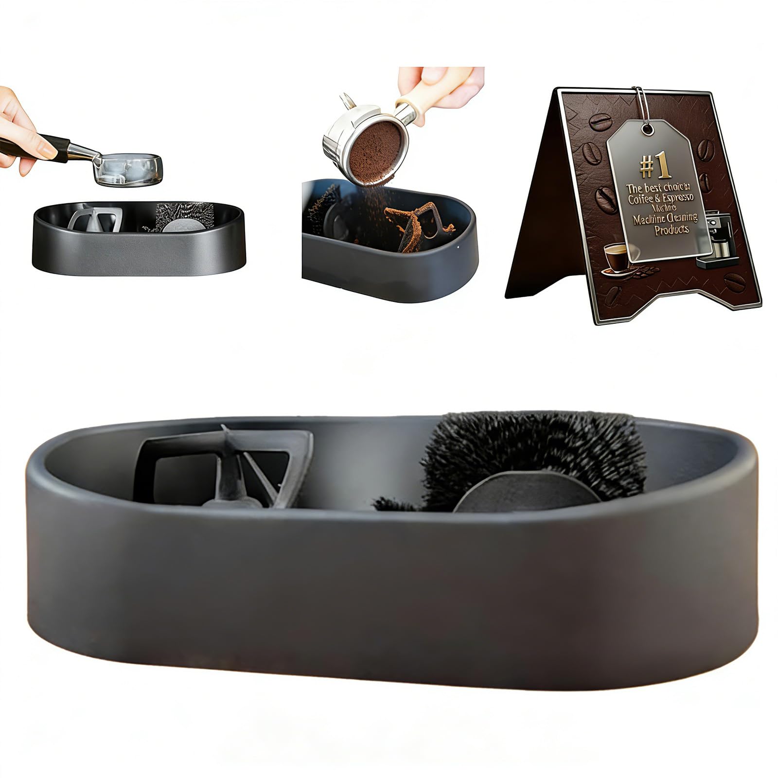 Coffee Portafilter Cleaner Kit, Electric Automatic Knock Box Cleaner, Premium Espresso Clean Holder with Brush Anti-Spill Grounds Tray, Machine Filter one