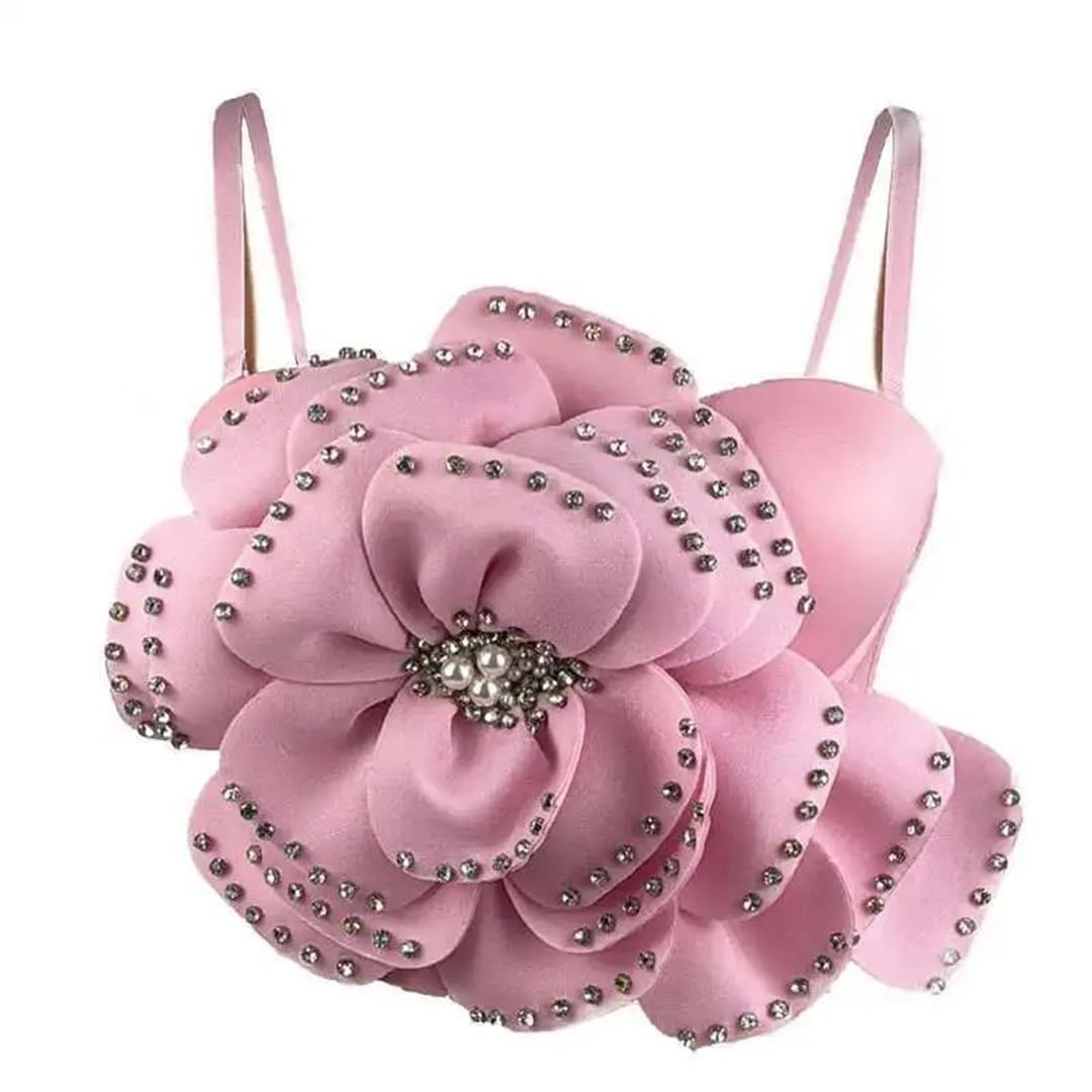 Yeuyyben Canotta da donna con perline floreali senza maniche con spalline sottili slim fit elegante estate moda canotta