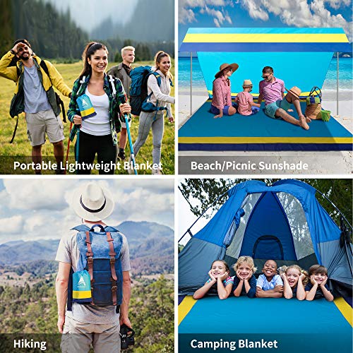 Image of Beach Blanket, Beach Mat Outdoor Picnic Blanket Compact for 4-7 Persons Water Proof and Quick Drying Beach Mat Mady by Premium Nylon Pocket Picnic Sheet for Outdoor Travel ( 78 inch X 81 inch)