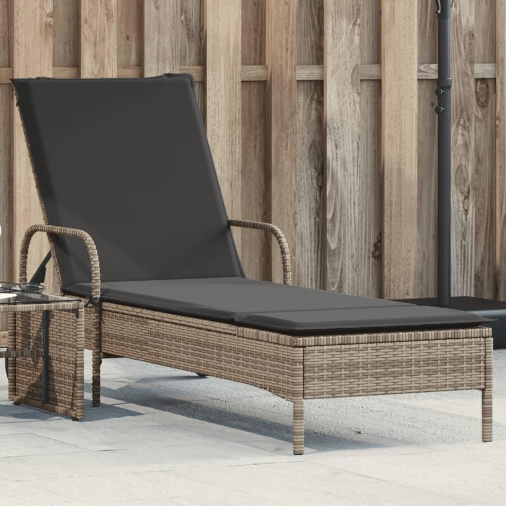 Lettino prendisole con ruote e cuscinetto, sdraio regolabile con ruote in polyrattan con cuscino e schienale regolabile