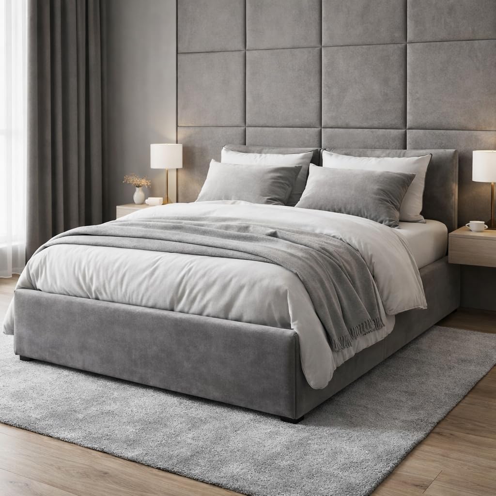 Angelo - Wandpolster - 3D Wandpaneele Bett - Wandkissen - Polsterpaneele - Polster Paneele - Gepolstert Paneele Wand - Grau 2 100x25 - Polster Paneele - Deckenpaneele - Rechteck