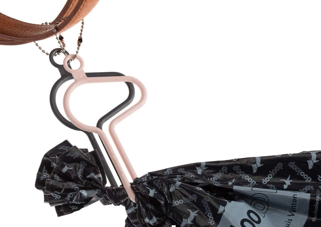 The dooloop Hands Free Dog Poop Holder - Carry Pet Waste Bag with Attachable Leash Accessory for Dog Walking. Now made with Recycled/Recyclable Plastic. Maine, USA (City Set) Pink, Charcoal