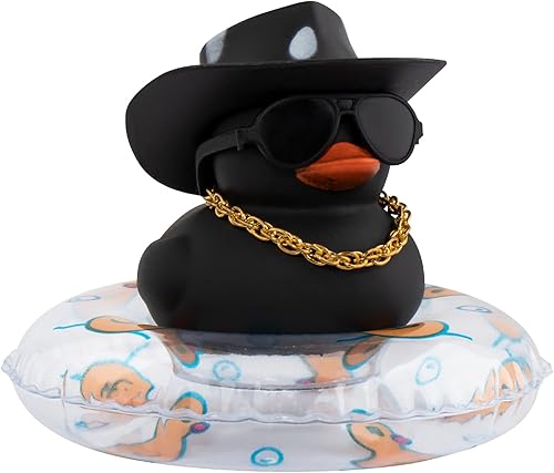 wonuu Accesorios de coche, sombrero de vaquero, patos de goma, decoración de salpicadero, decoración de tablero de goma, pato, rosa, accesorios de