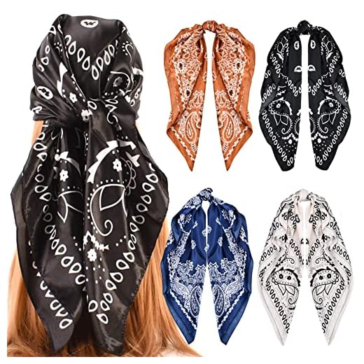 4 piezas Pañuelos Cabeza Mujer, 90cmx90cm Bndanas Grandes Pañuelos, Pañuelos Satén Cuadrados, Cuadrada Seda Bufanda de Pelo Accesorios para el Cabello, Suave Bufandas Hijab Foulard Chal Pañuelo
