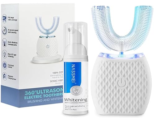 Automatic Toothbrush with Teeth Whitening Mousse, 360° Ultrasonic Auto Toothbrush, Teeth Whitening Brush with Timer and Wireless Charging Electric Toothbrush for Adult