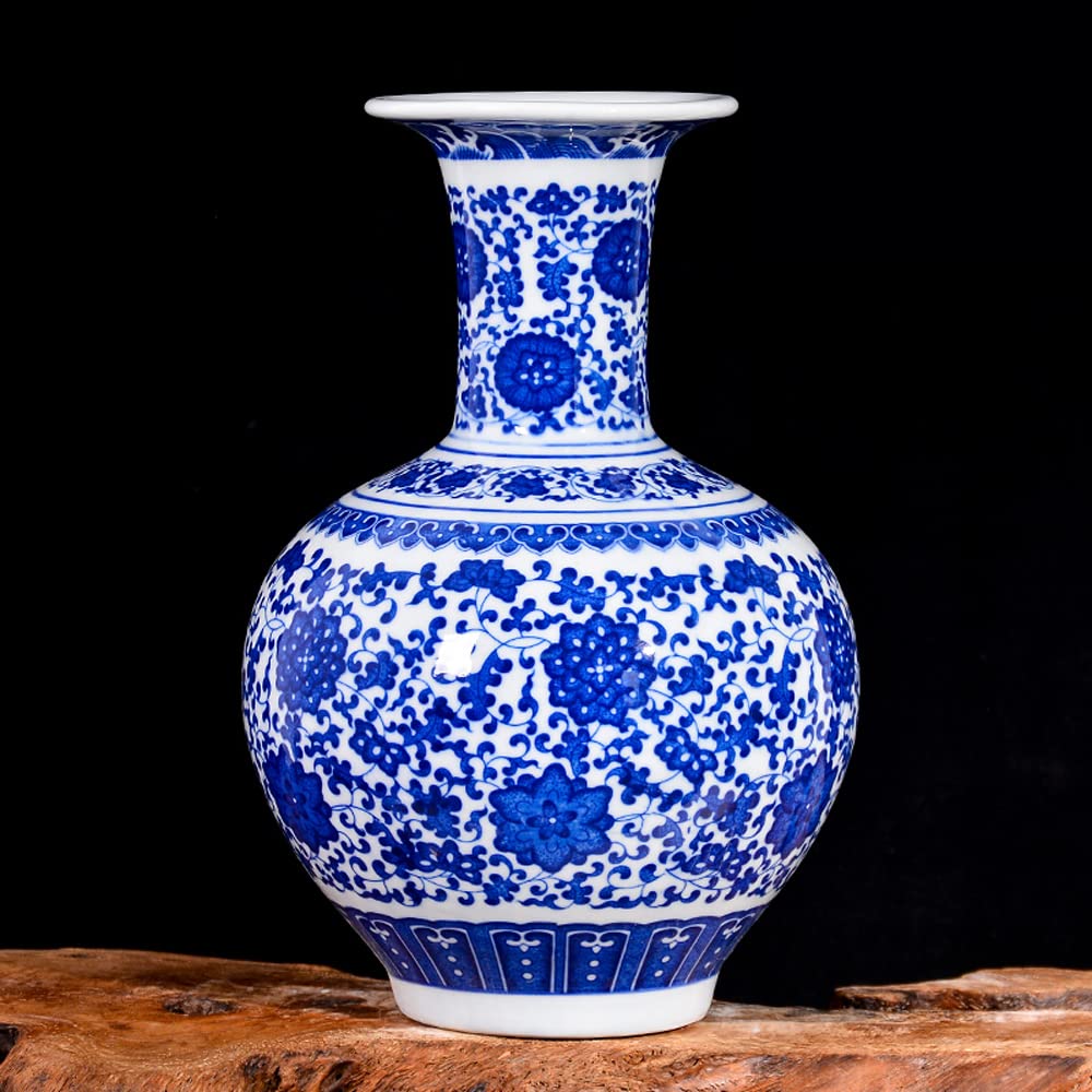 asdchZen Chinoiserie Jingdezhen Pottery And Porcelain Antique Blue And White Porcelain Vase Chinese Living Room Adornment Household Tv Cabinet Collection Furnishing,F
