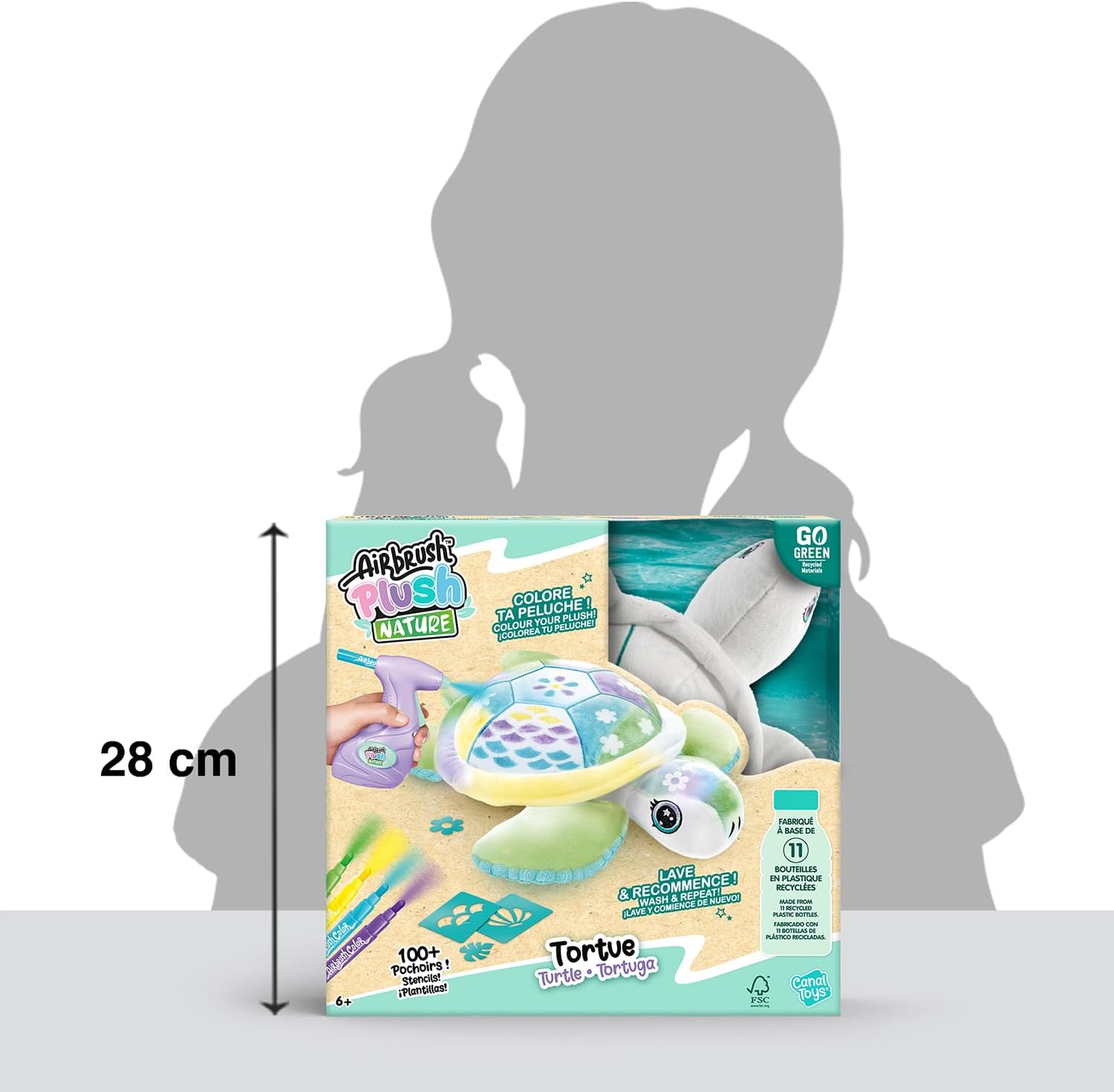 Canal Toys - Airbrush Plush - Customisable Turtle Soft Toy for Children 6+ - Manual Activity - Gift Idea to Customise Your Soft Toy with Felt-Tip Pens - Repeat Endlessly - OFG 280