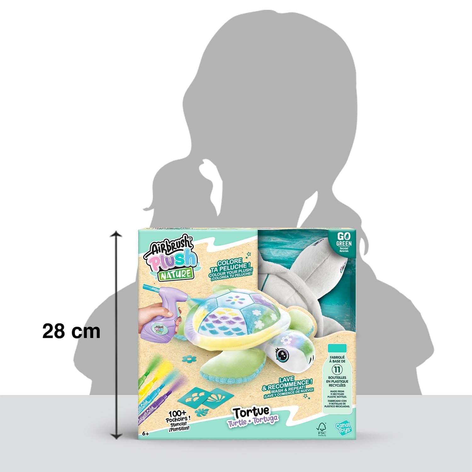 Canal Toys Airbrush Nature Żółw Dostosowywany - Pluszowa sztuka w sprayu z flamastrami i szablonami-certyfikaty FSC i GRS-od 6 lat 280-kanałowe zabawki, OFG 280