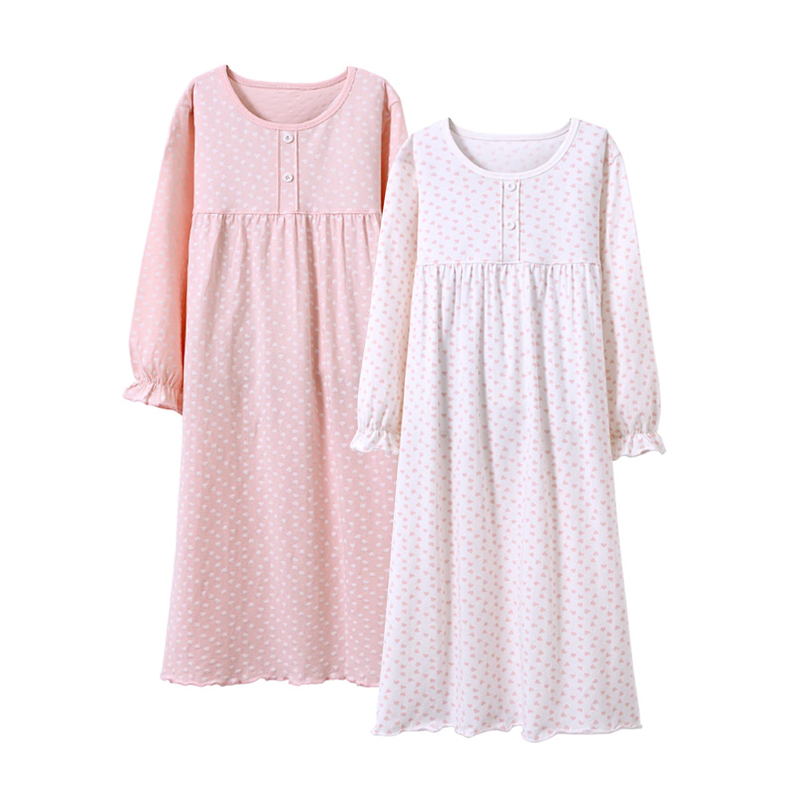 BANGSAUR Conjunto de vestido de algodón para niñas, vestido diario de princesa con estampado de corazón, paquete de 2, vestido casual para niña de 3 a 12 años