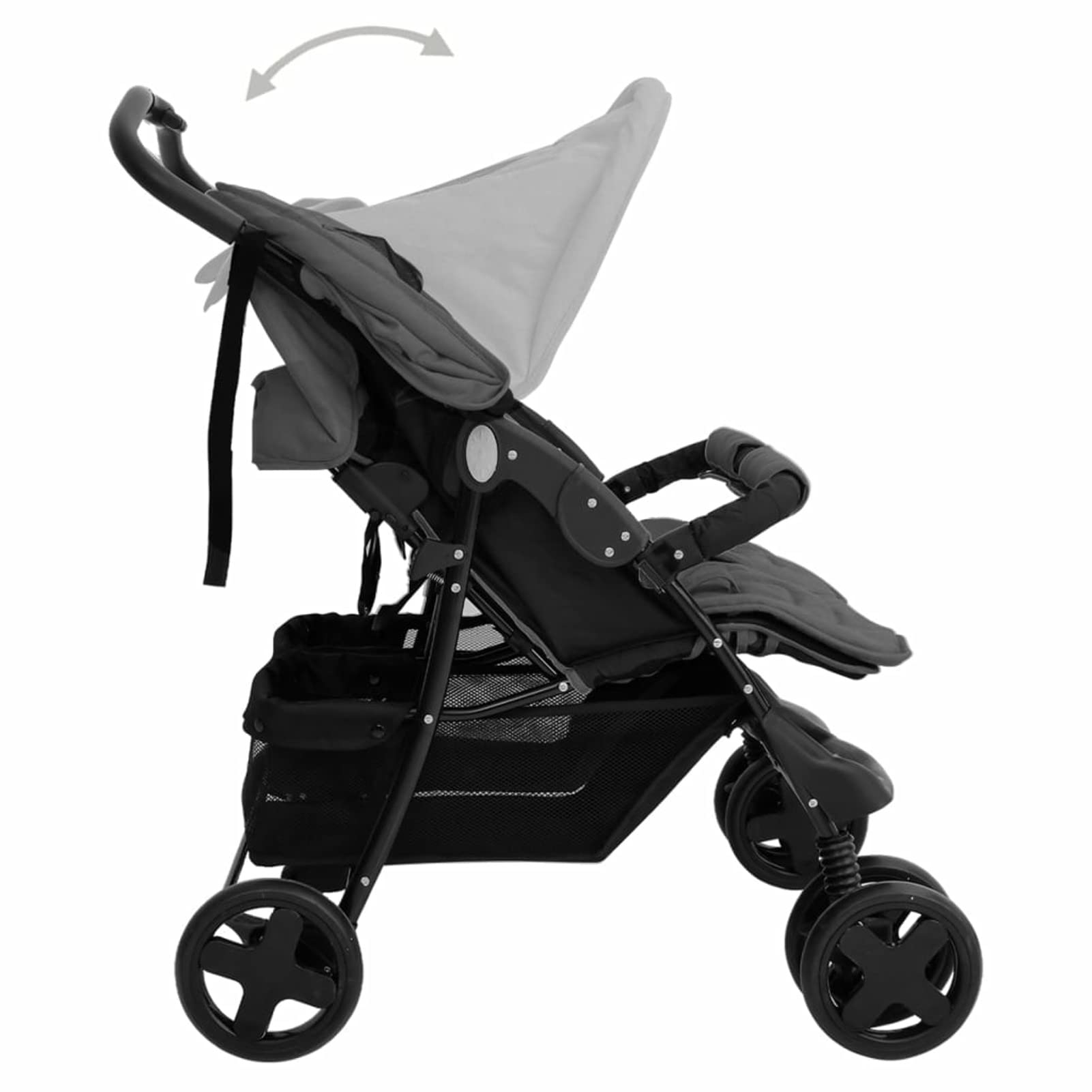 Passeggino Gemellare Grigio Scuro in Acciaio,Bebè e bimbi,Trasporto bebè,Passeggini-10342