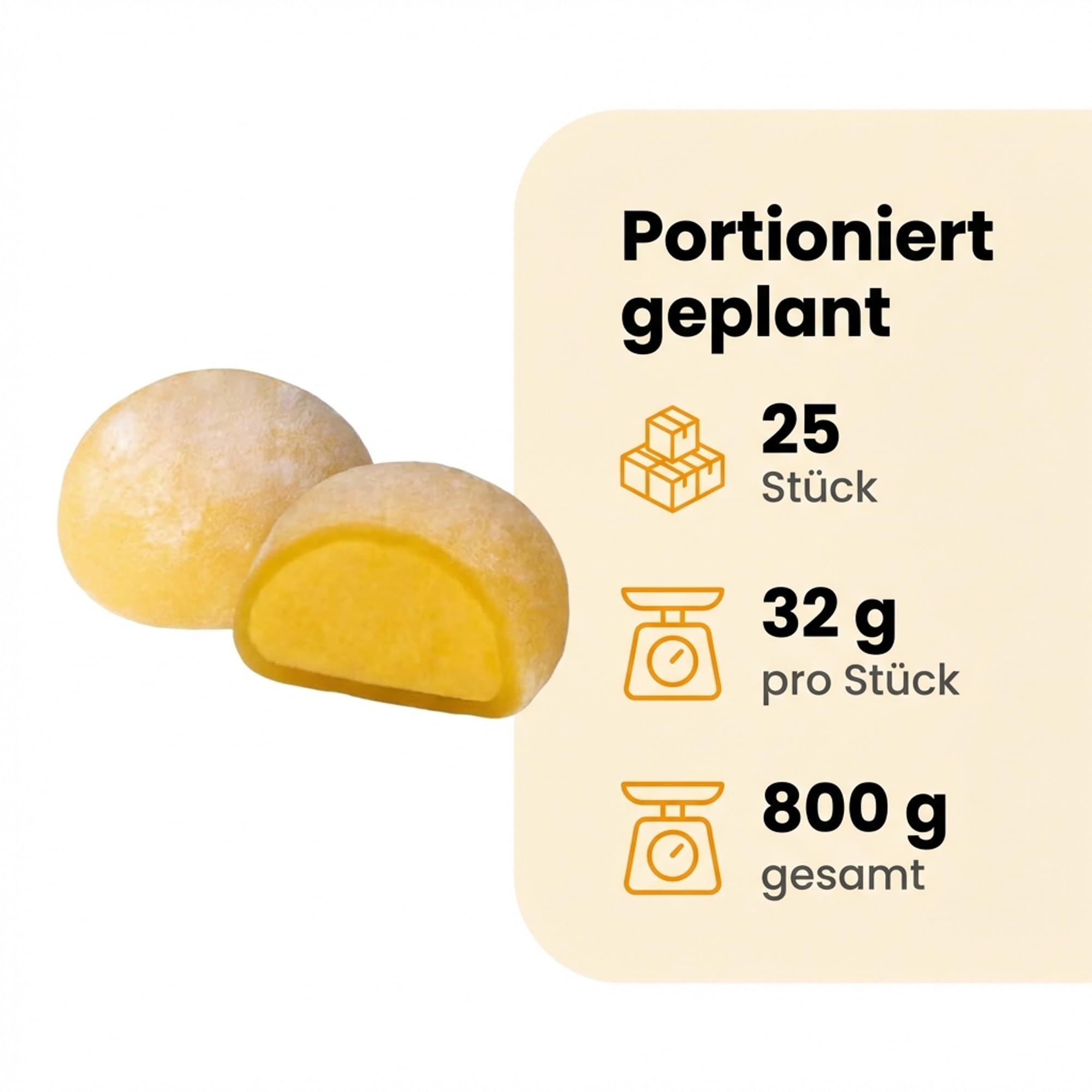 Takori Mochi Cream Mango 25 x 32 g, weicher Reiskuchen mit fruchtiger Mango-Füllung, vegetarisch, japanische Süssigkeiten als Dessert und Snack